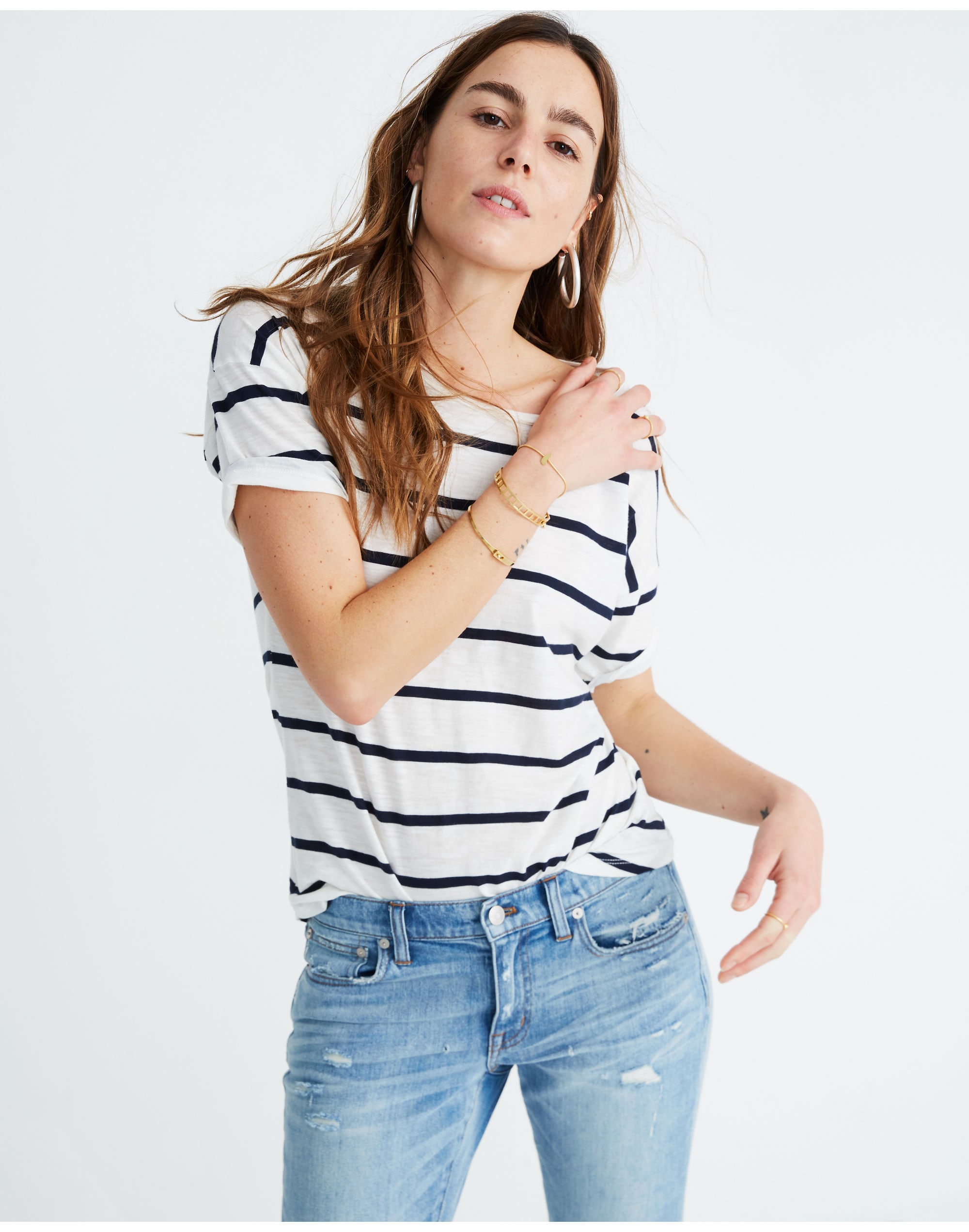 Whisper Cotton Crewneck Tee in Creston Stripe