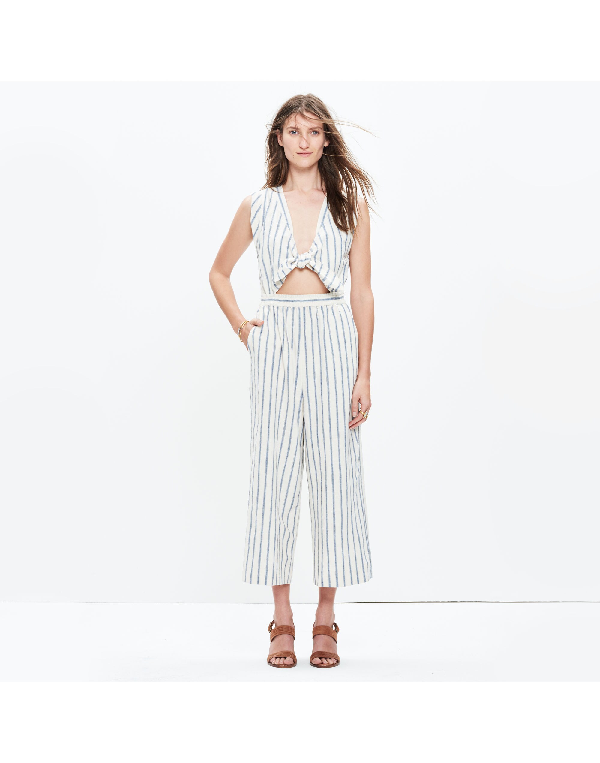 Tie-Front Culotte Jumpsuit in Ikat Stripe