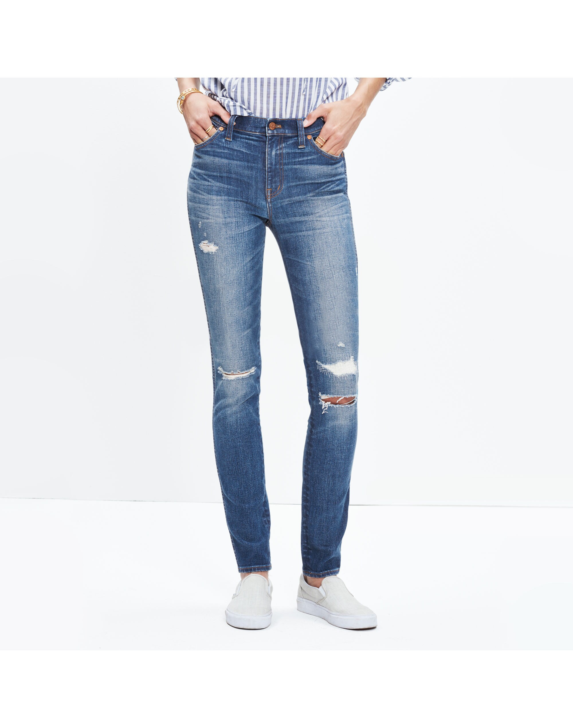 9" High-Rise Skinny Jeans: Rip and Repair Edition