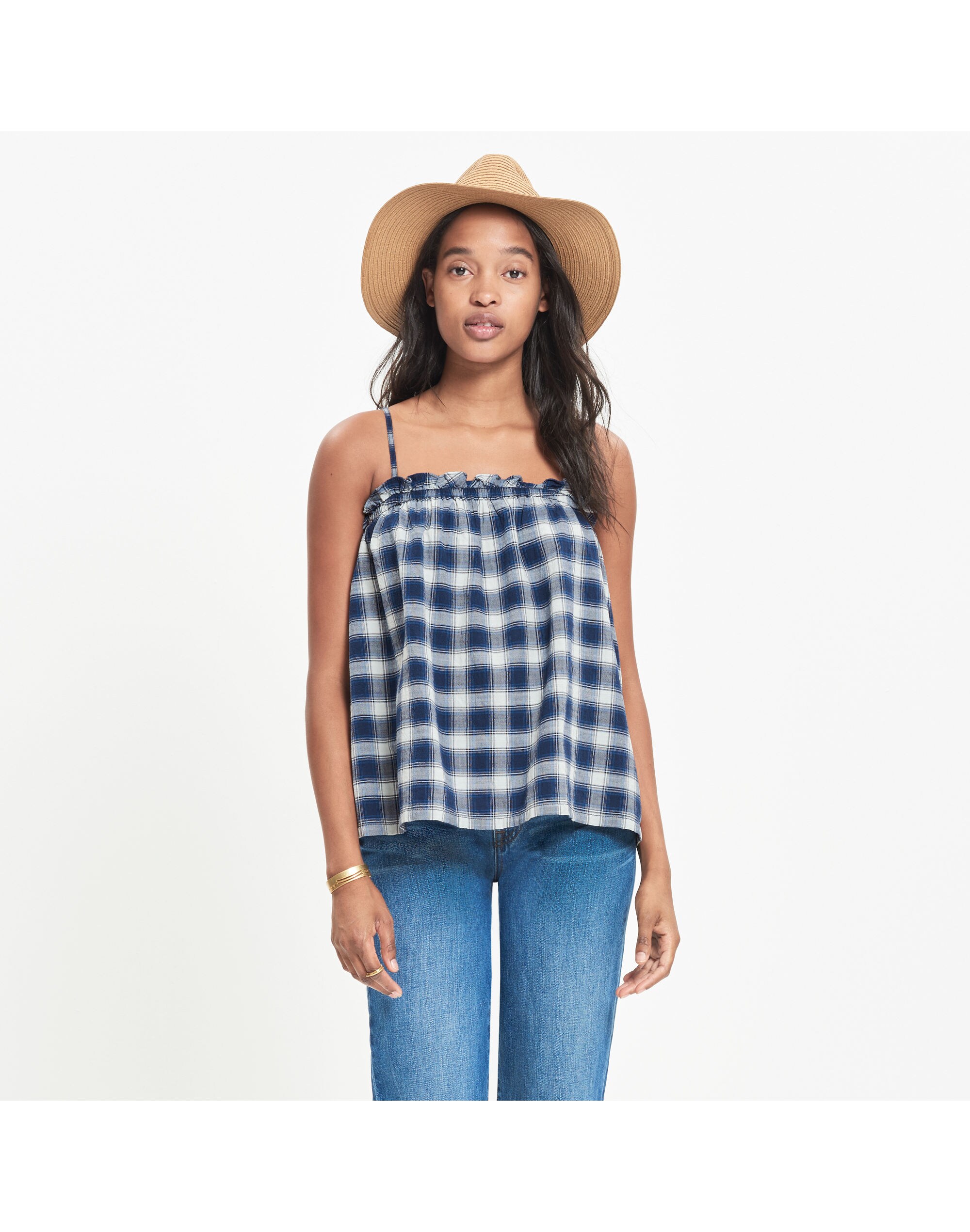 Indigo Plaid Tank Top