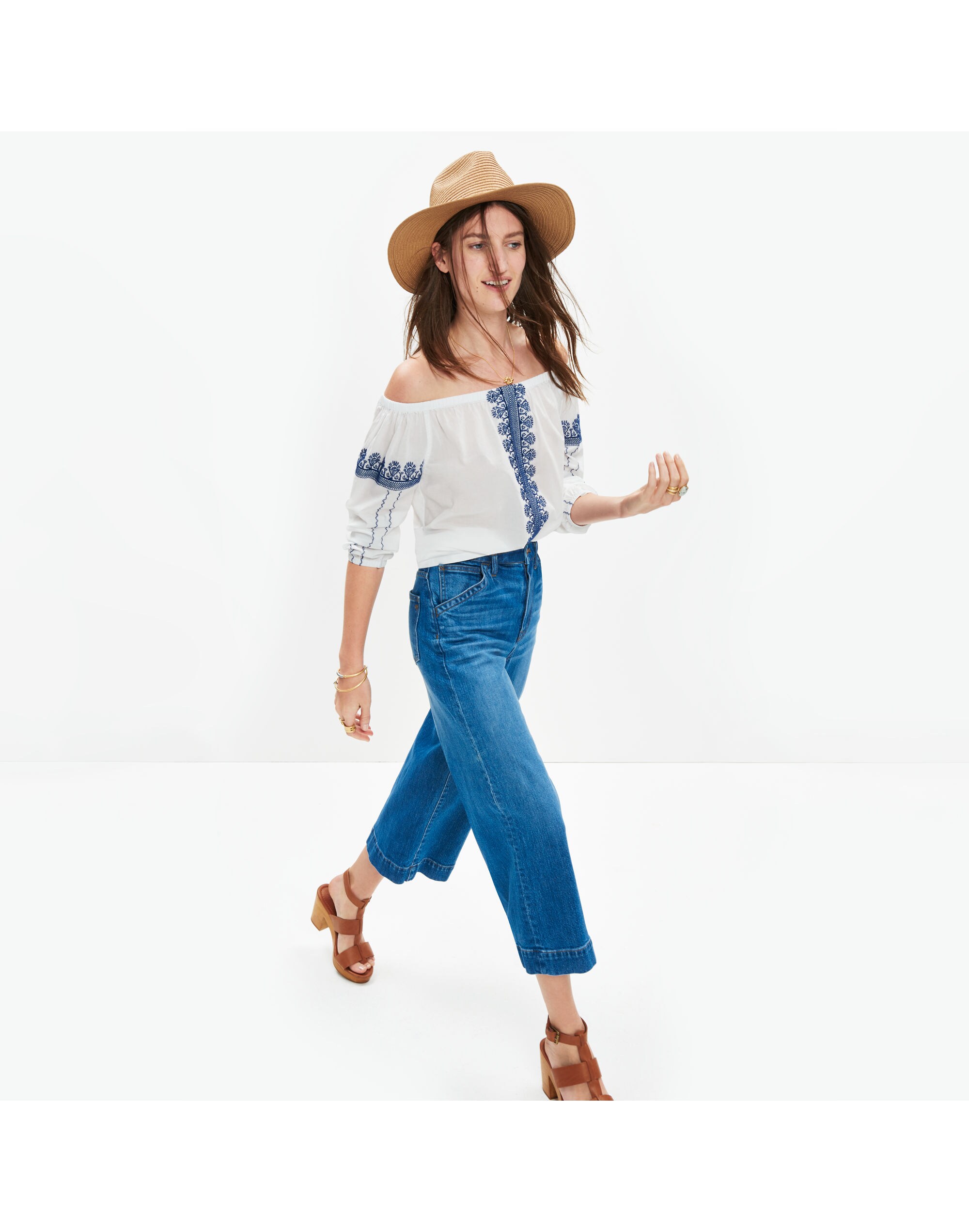 Wide-Leg Crop Jeans in Birdie Wash