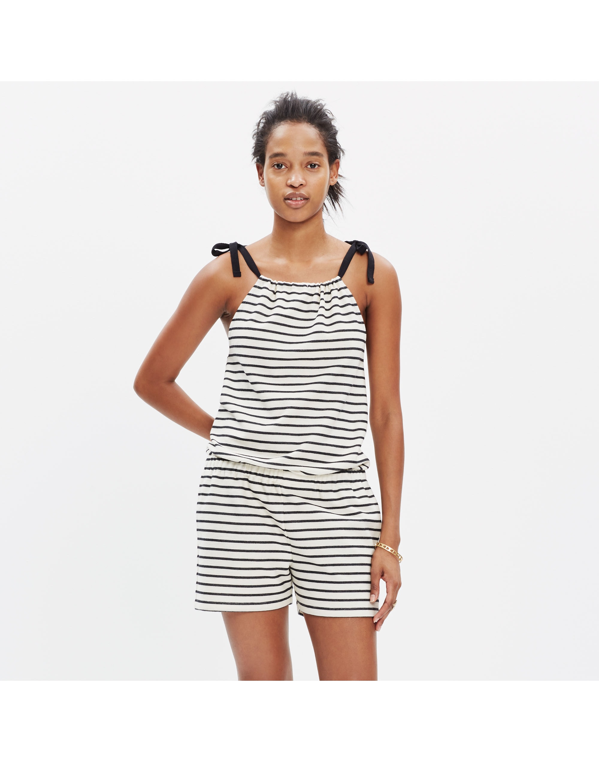 Tie-Shoulder Romper in Stripe