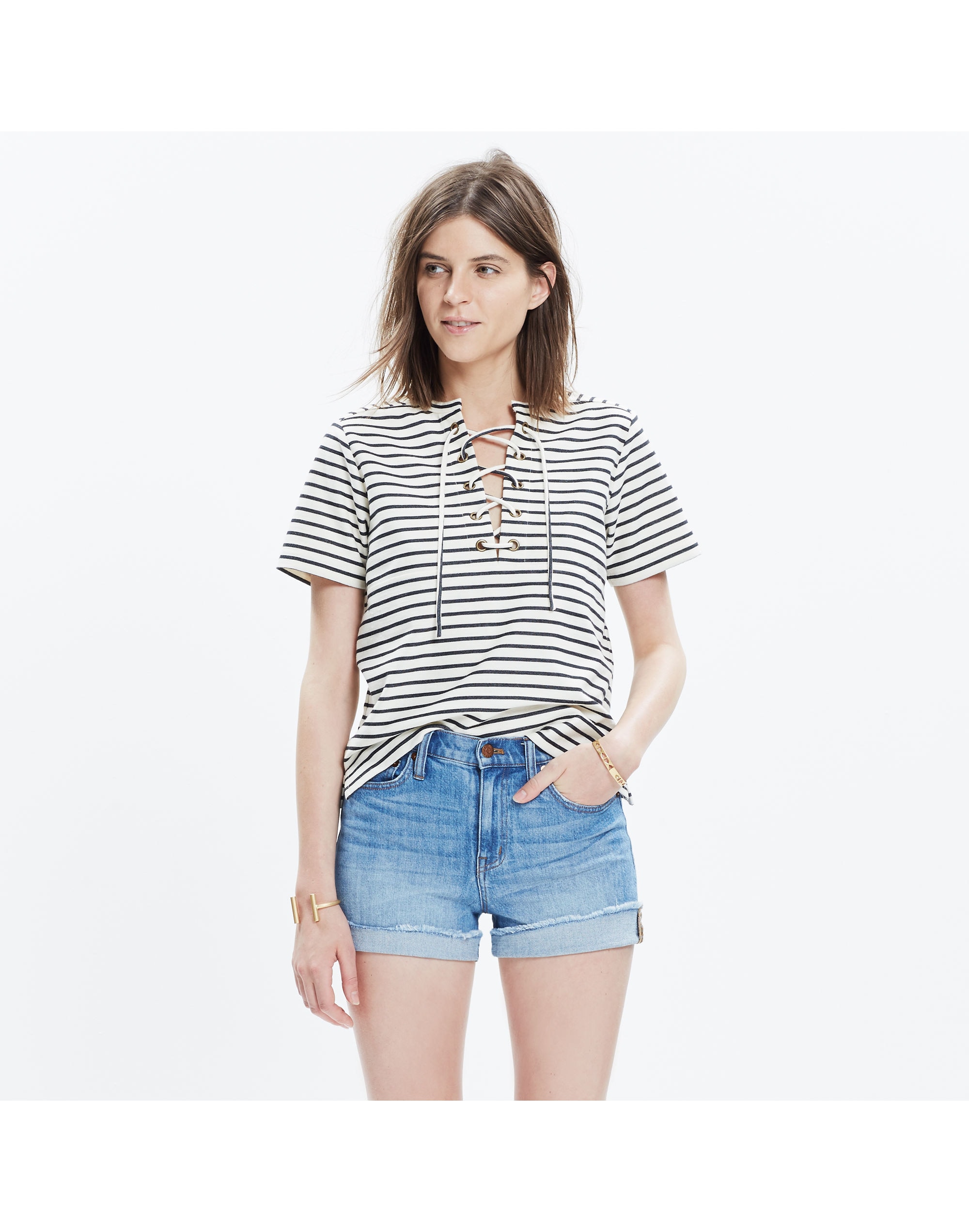 Striped Lace-Up Top