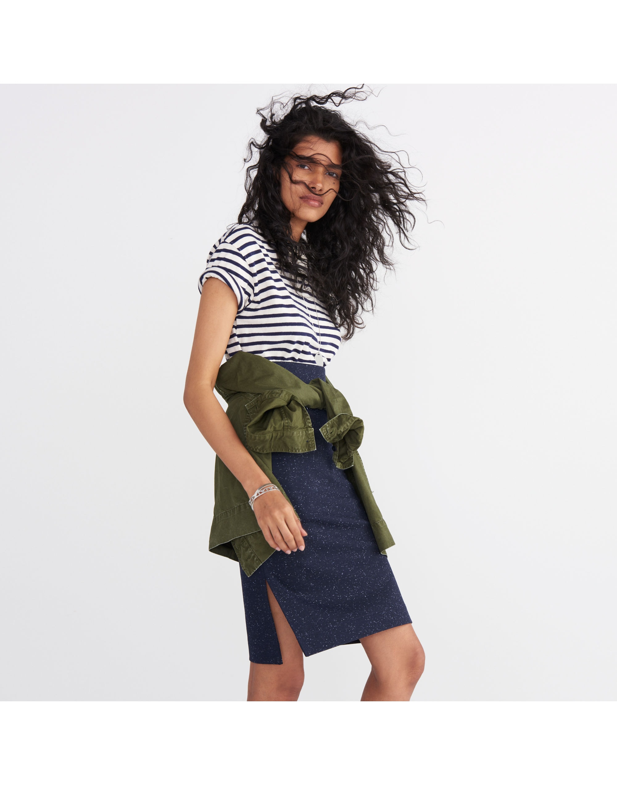 column side-slit skirt in speckle