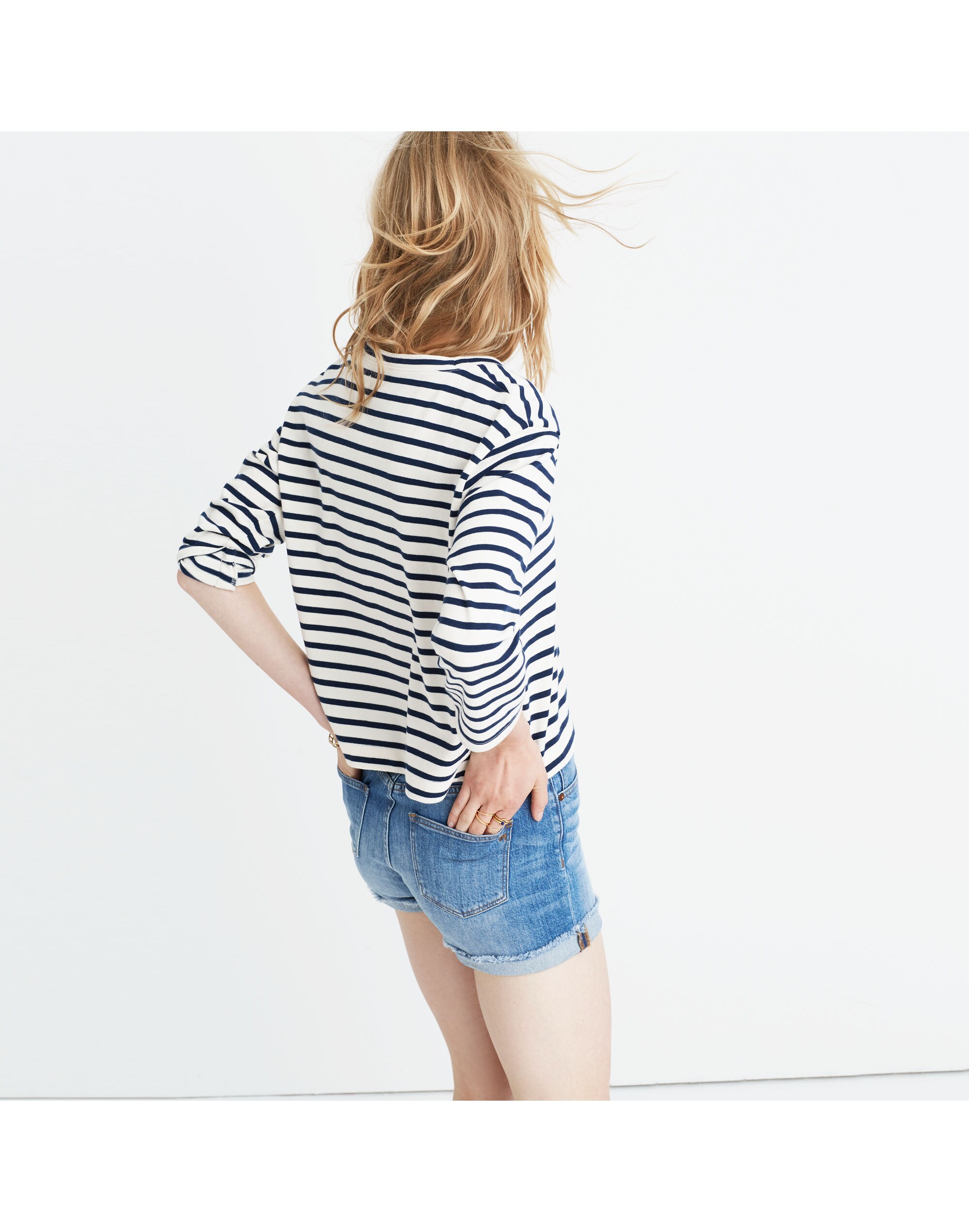 Long-Sleeve Crop Tee in Linden Stripe