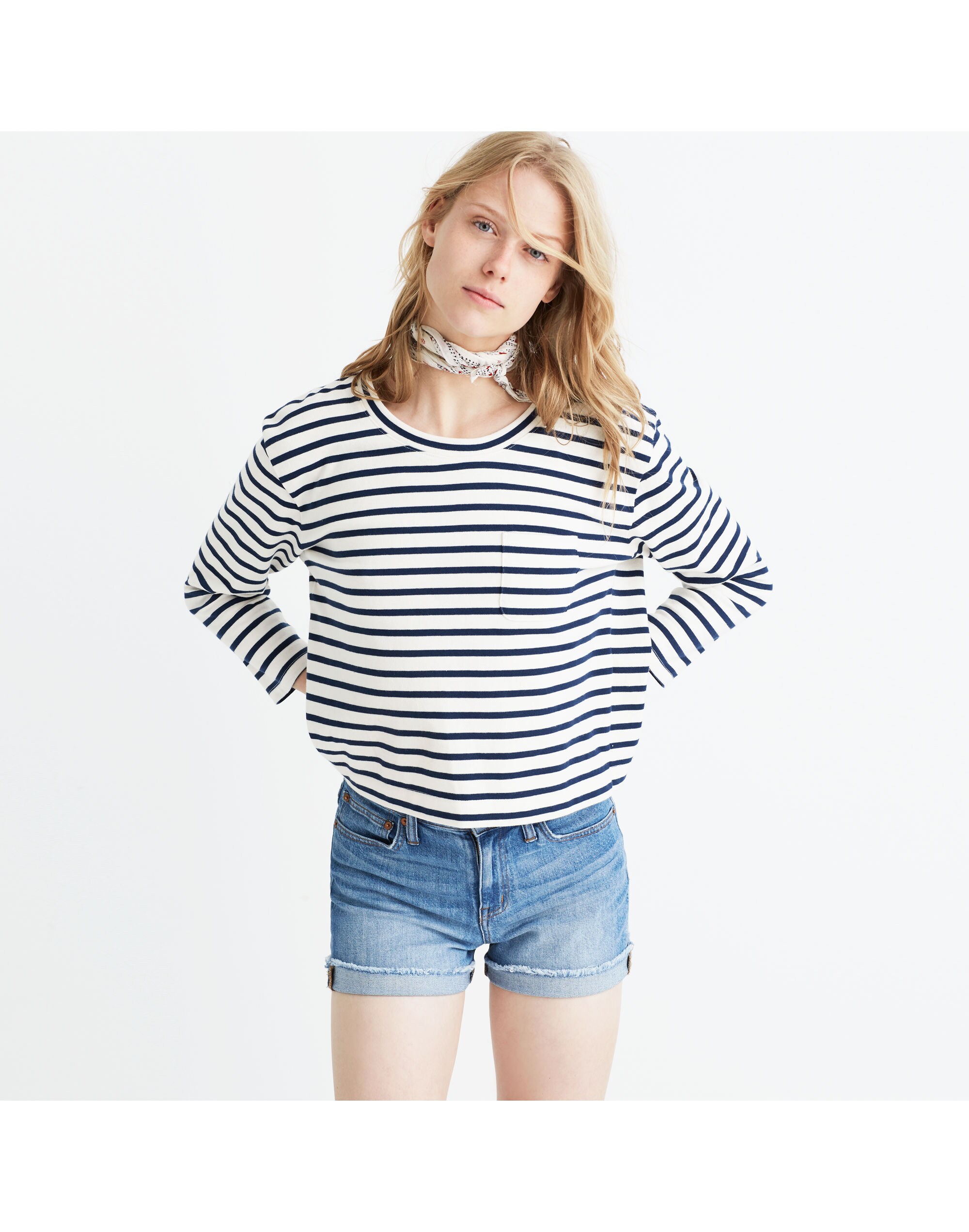 Long-Sleeve Crop Tee in Linden Stripe