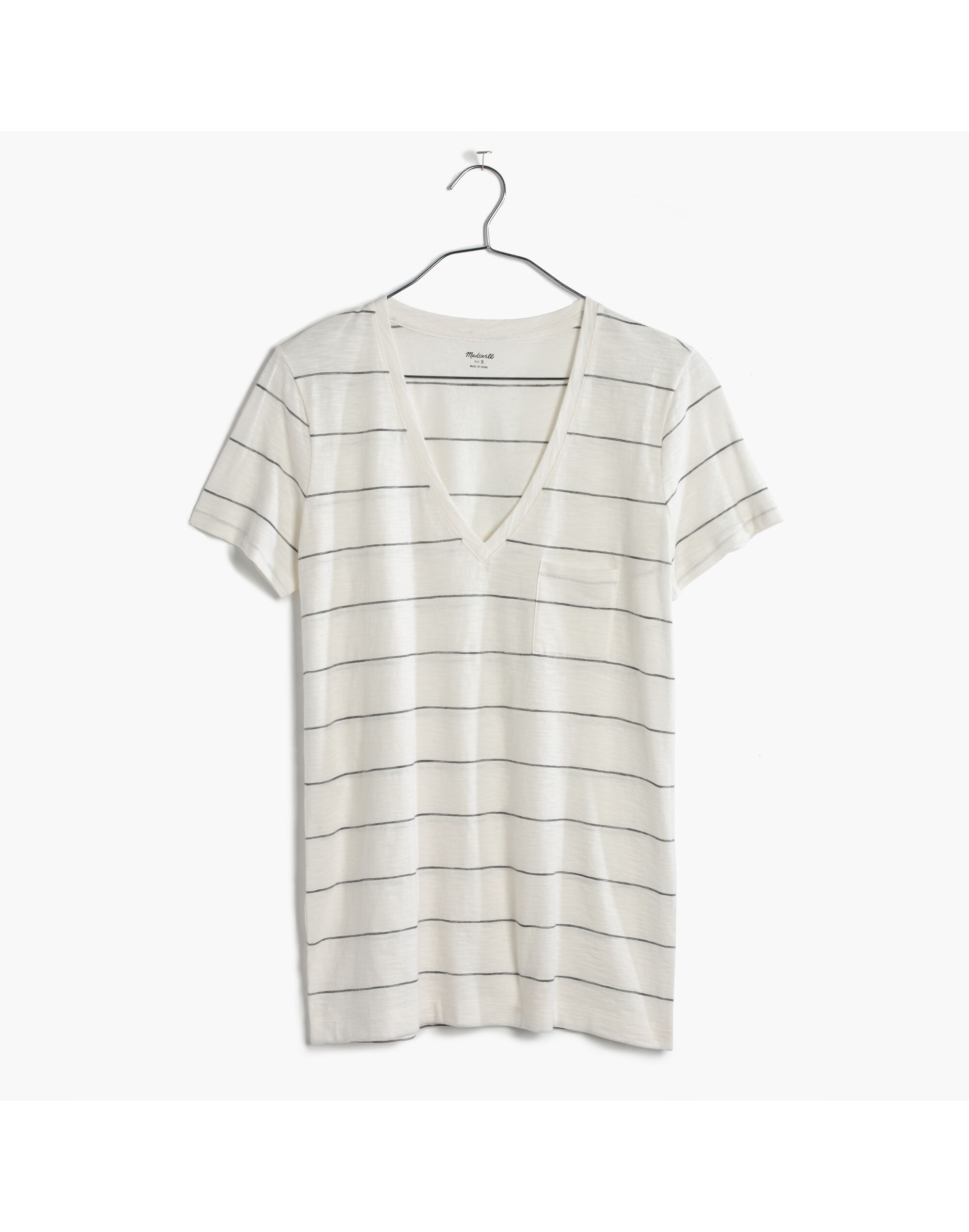 Whisper Cotton V-Neck Pocket Tee in Prine Stripe
