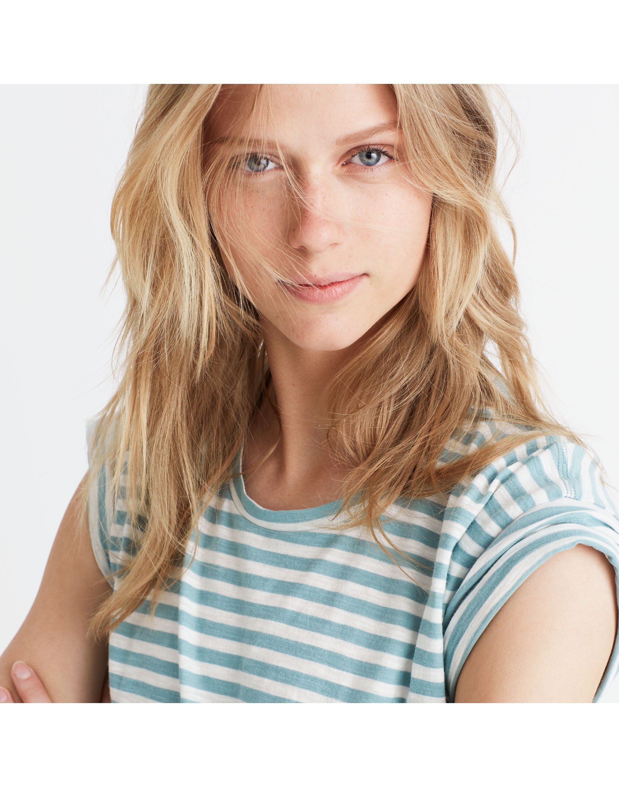 Whisper Cotton Crewneck Tee in Fenwick Stripe