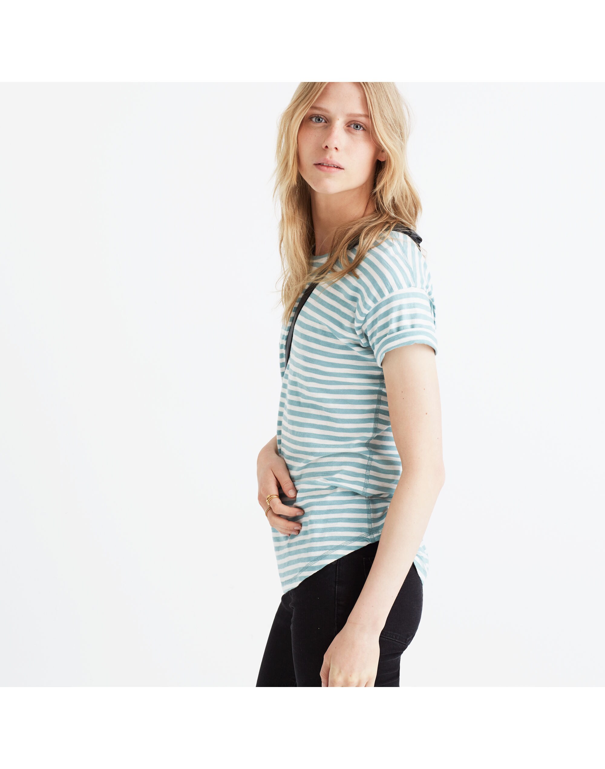 Whisper Cotton Crewneck Tee in Fenwick Stripe