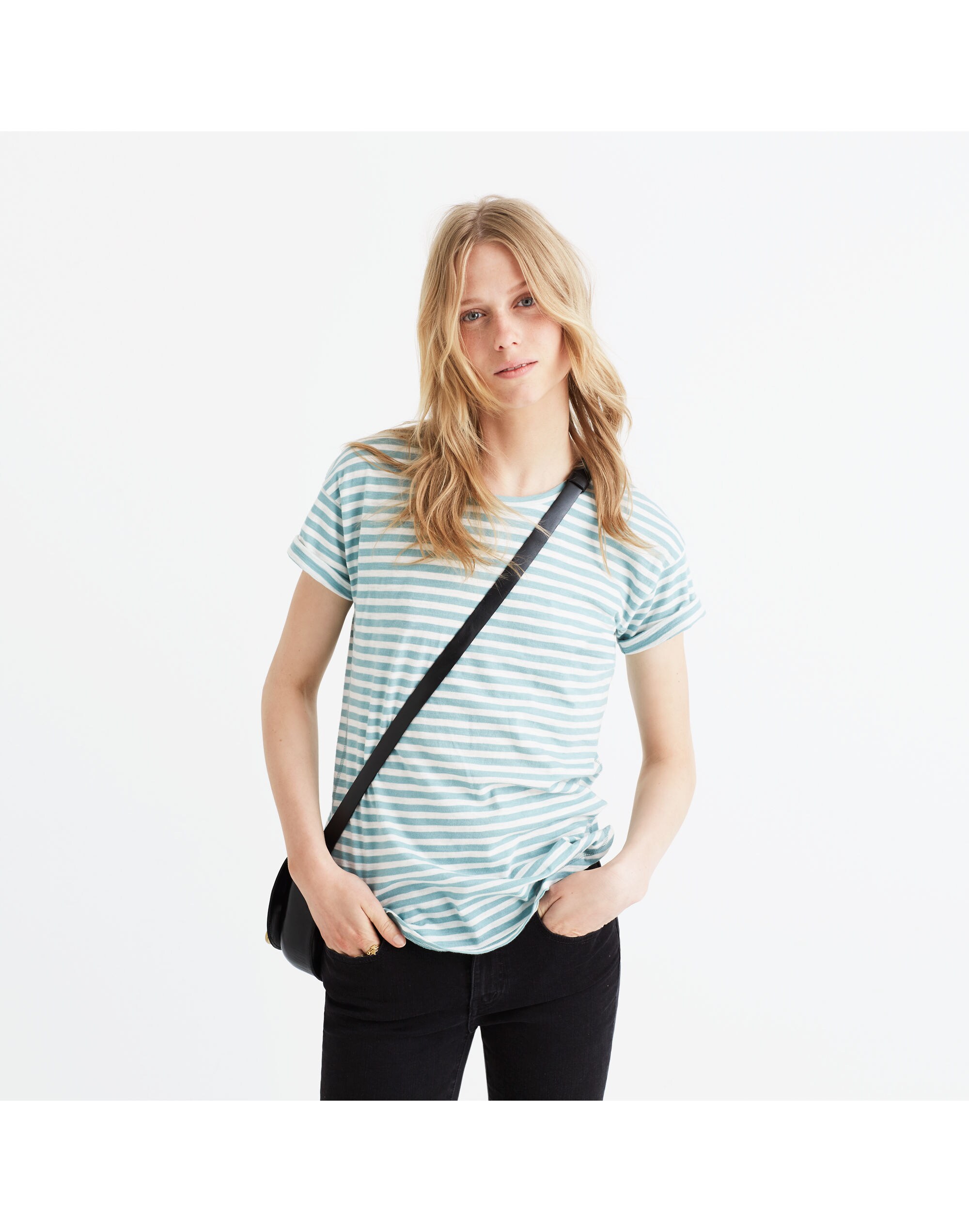 Whisper Cotton Crewneck Tee in Fenwick Stripe