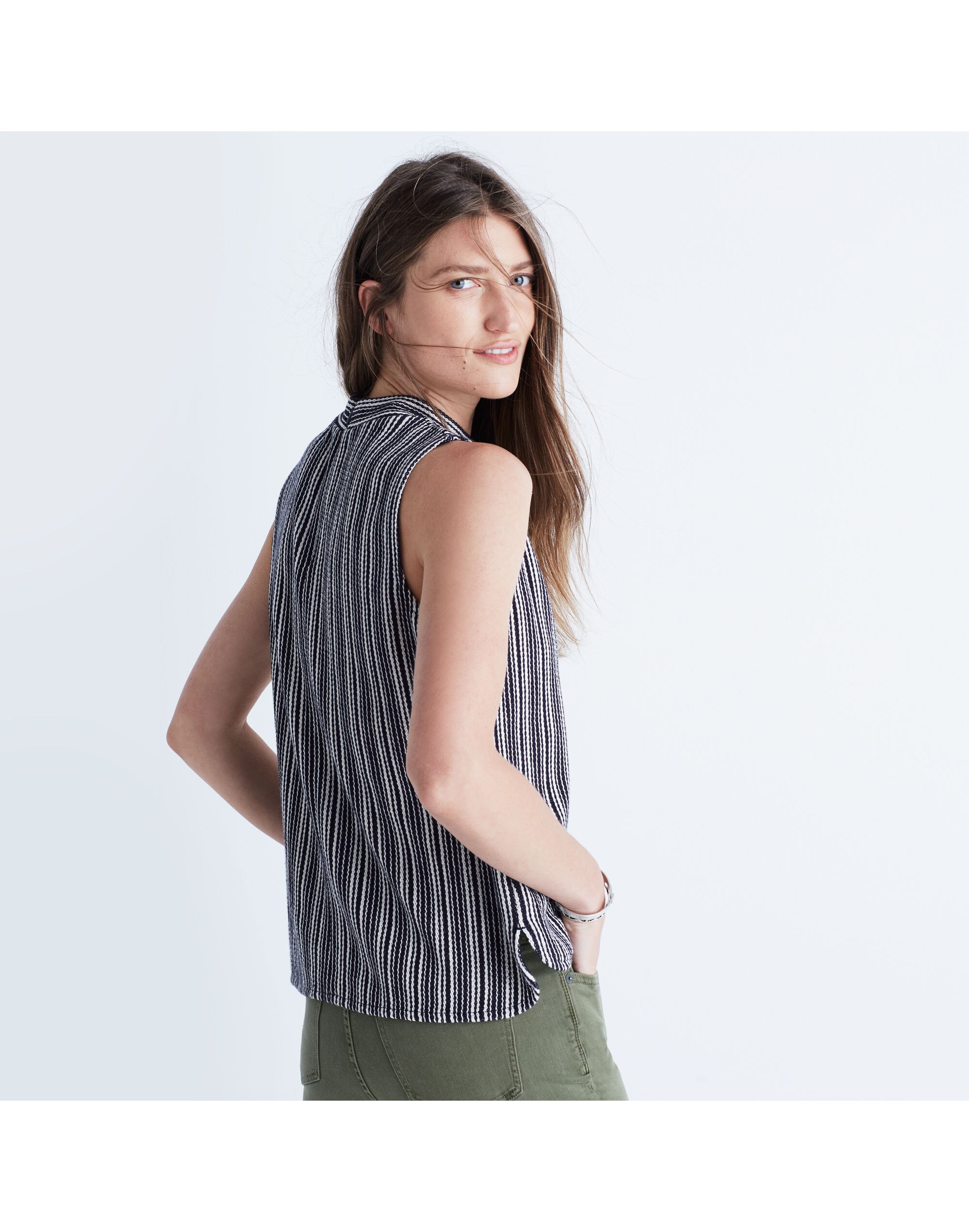 striped mockneck tank top