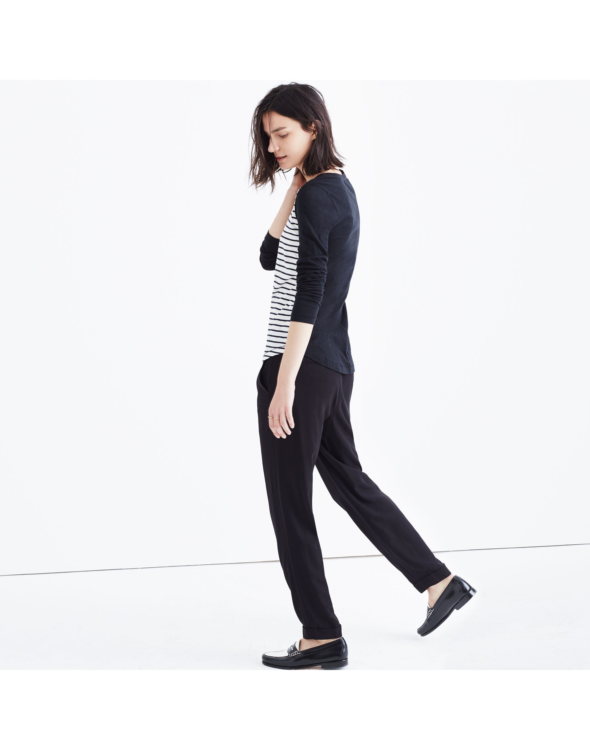 Whisper Cotton Long-Sleeve Crewneck Tee in Stripeblock