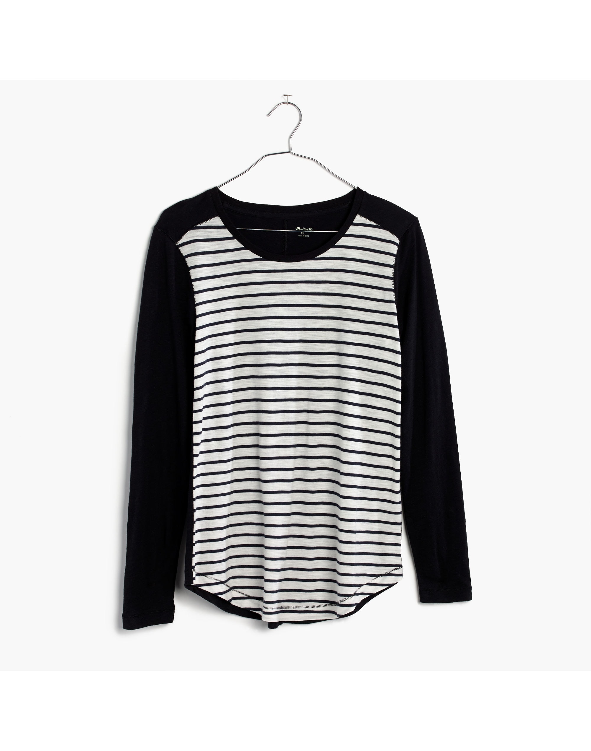 Whisper Cotton Long-Sleeve Crewneck Tee in Stripeblock