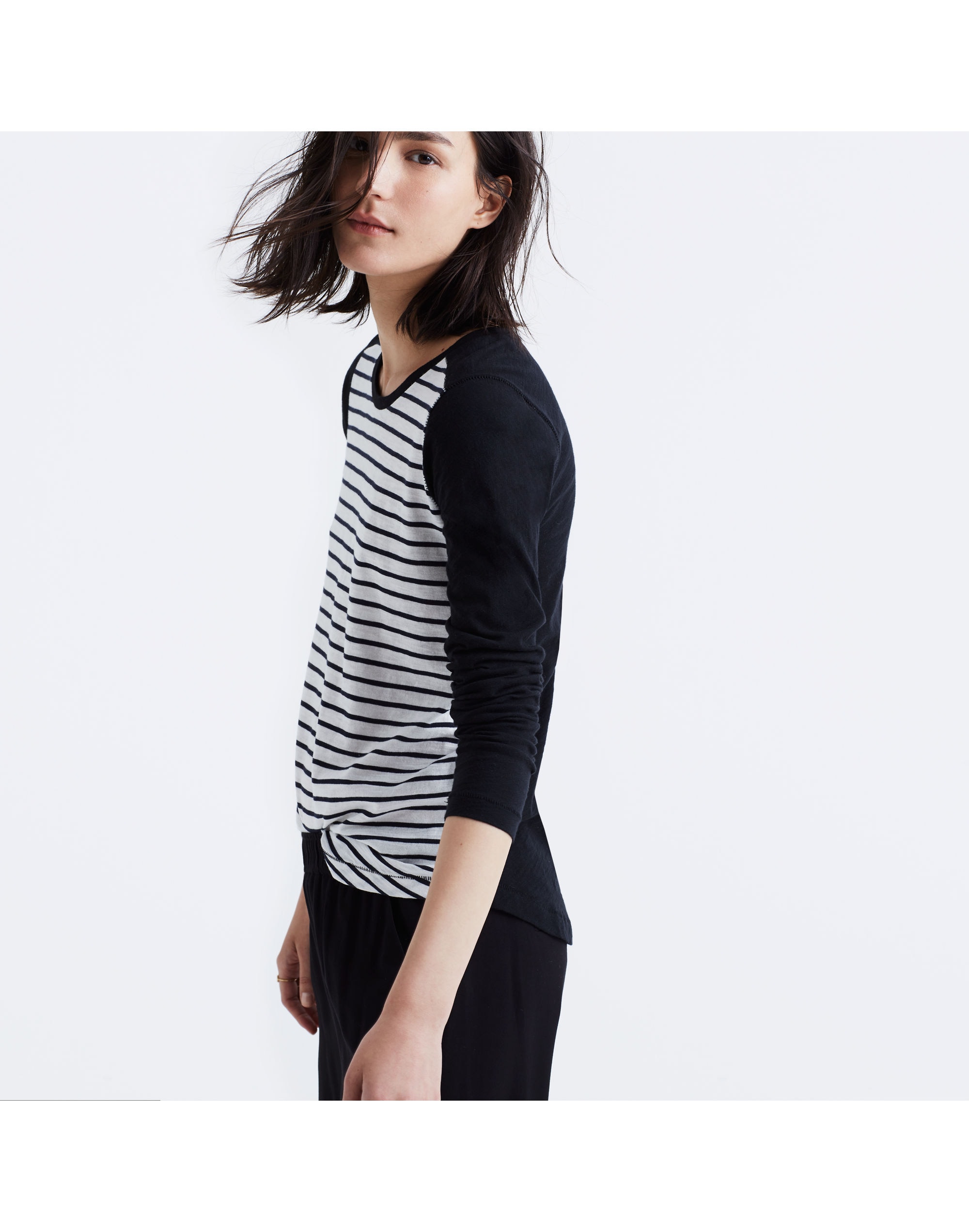 Whisper Cotton Long-Sleeve Crewneck Tee in Stripeblock