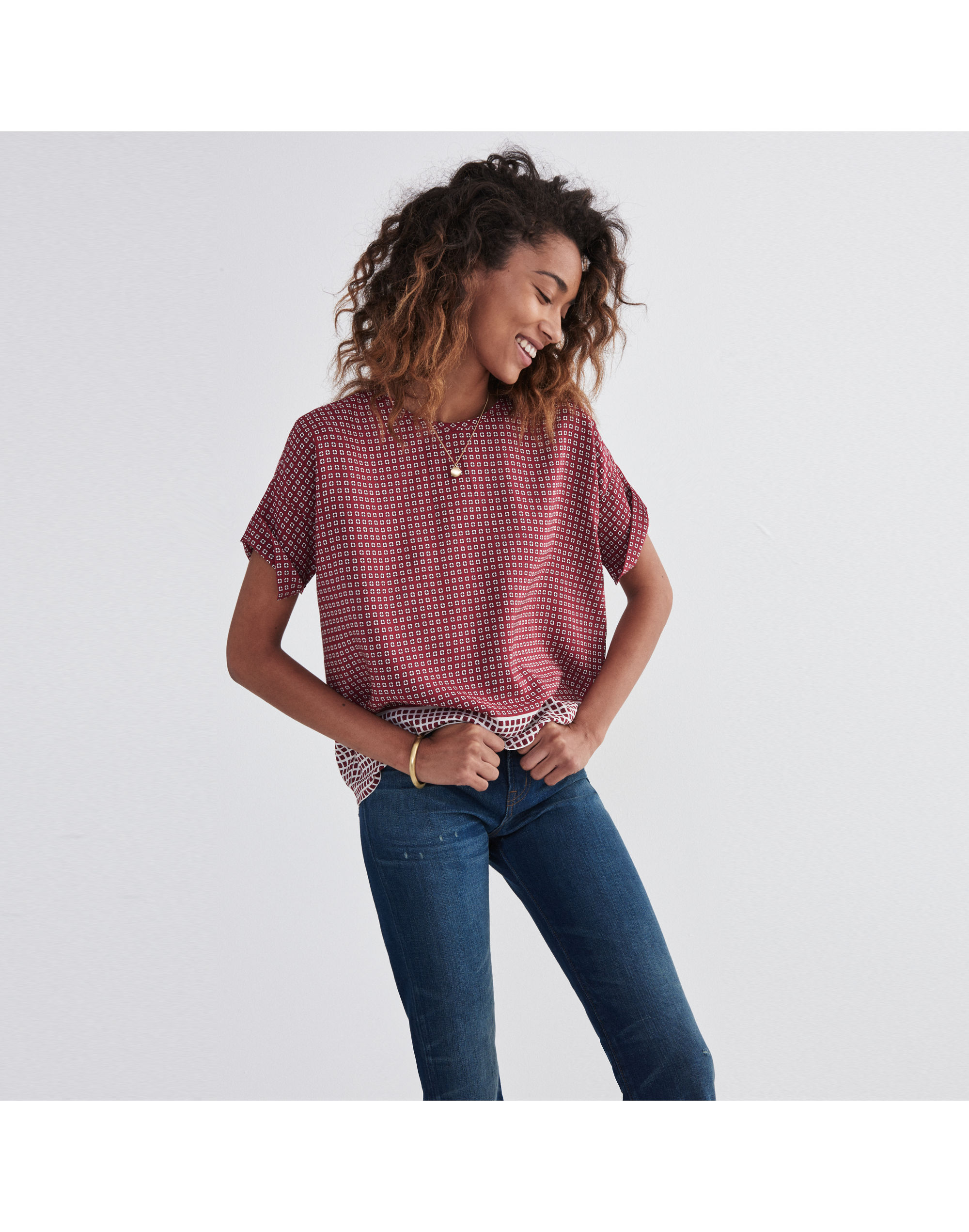 Silk Premiere Bow-Back Tee in Ascot Tile