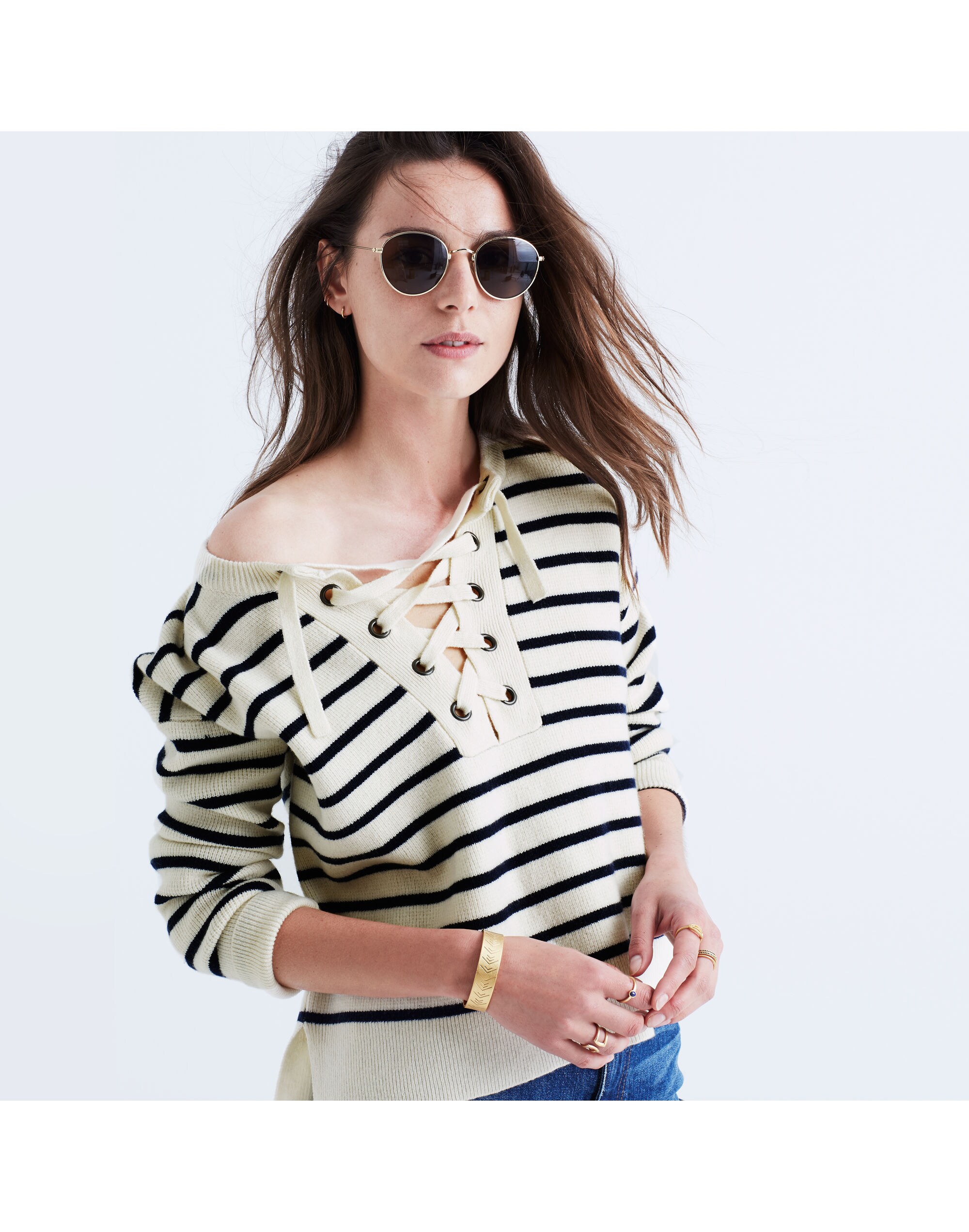 Striped Lace-Up Sweater