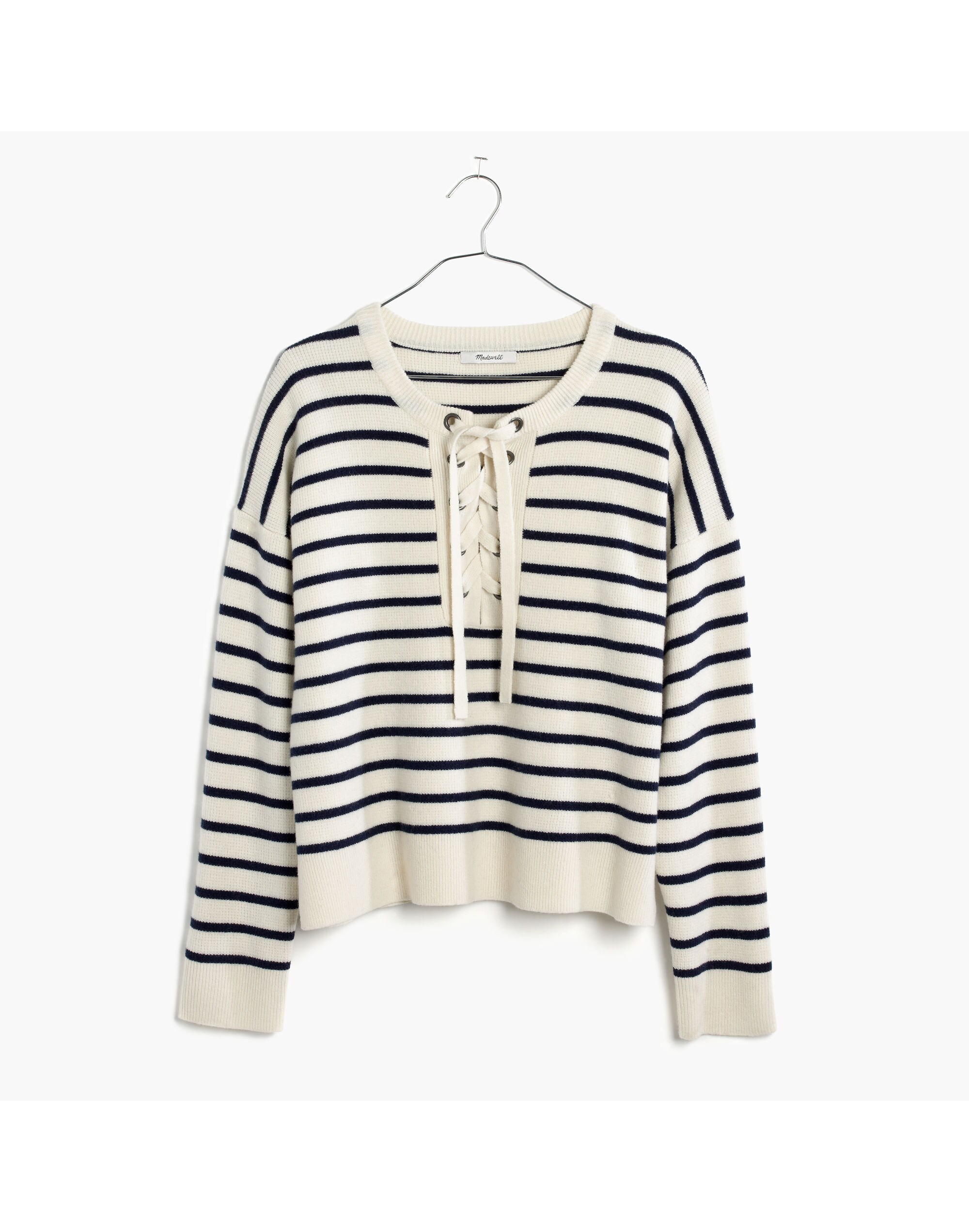 Striped Lace-Up Sweater