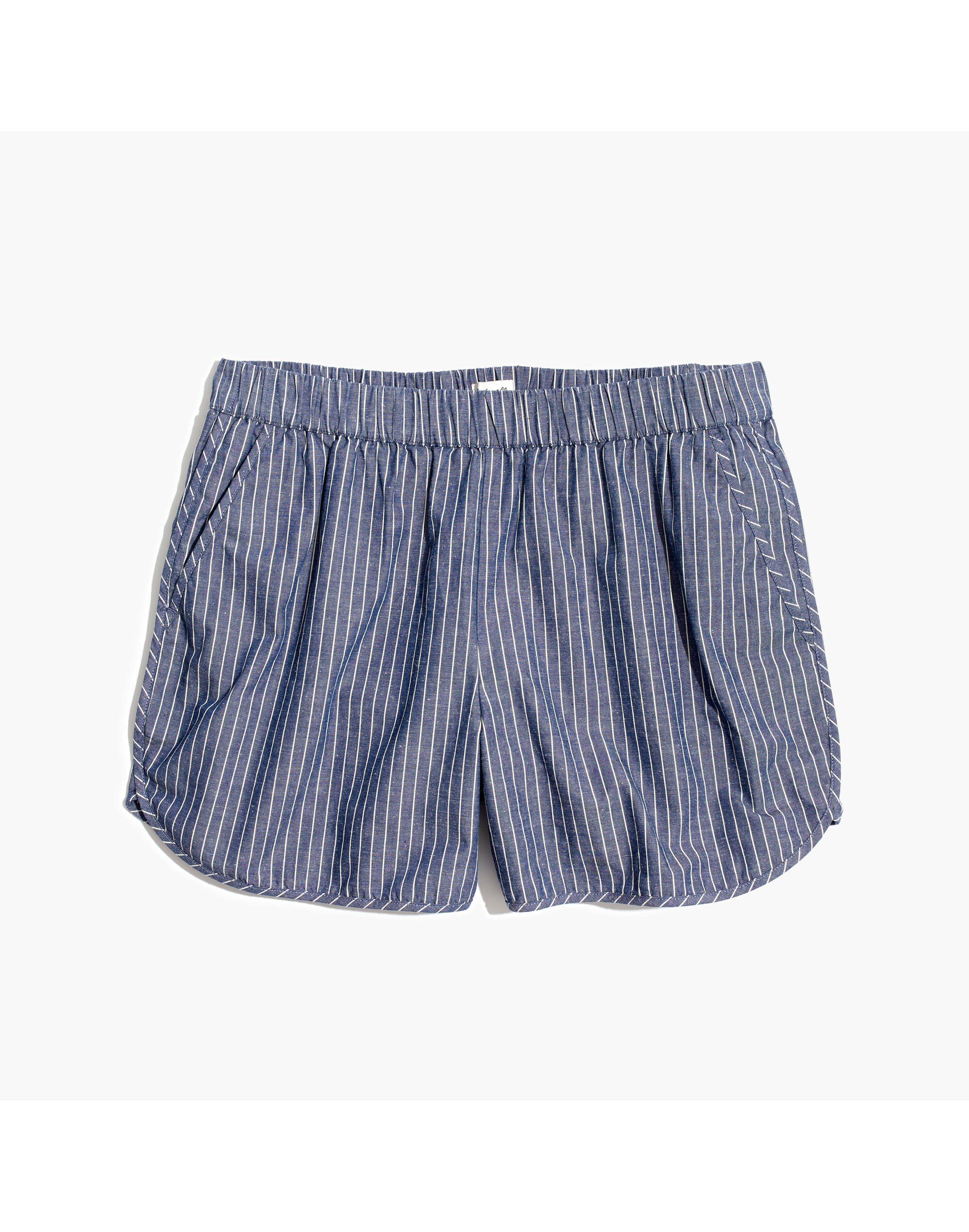 Cotton-Linen Pull-On Shorts in Chambray Stripe