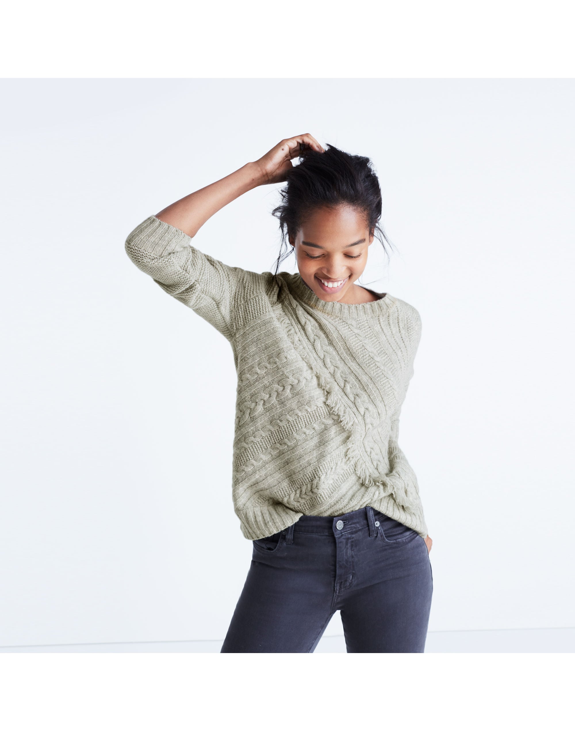 Cableknit Fringe Sweater