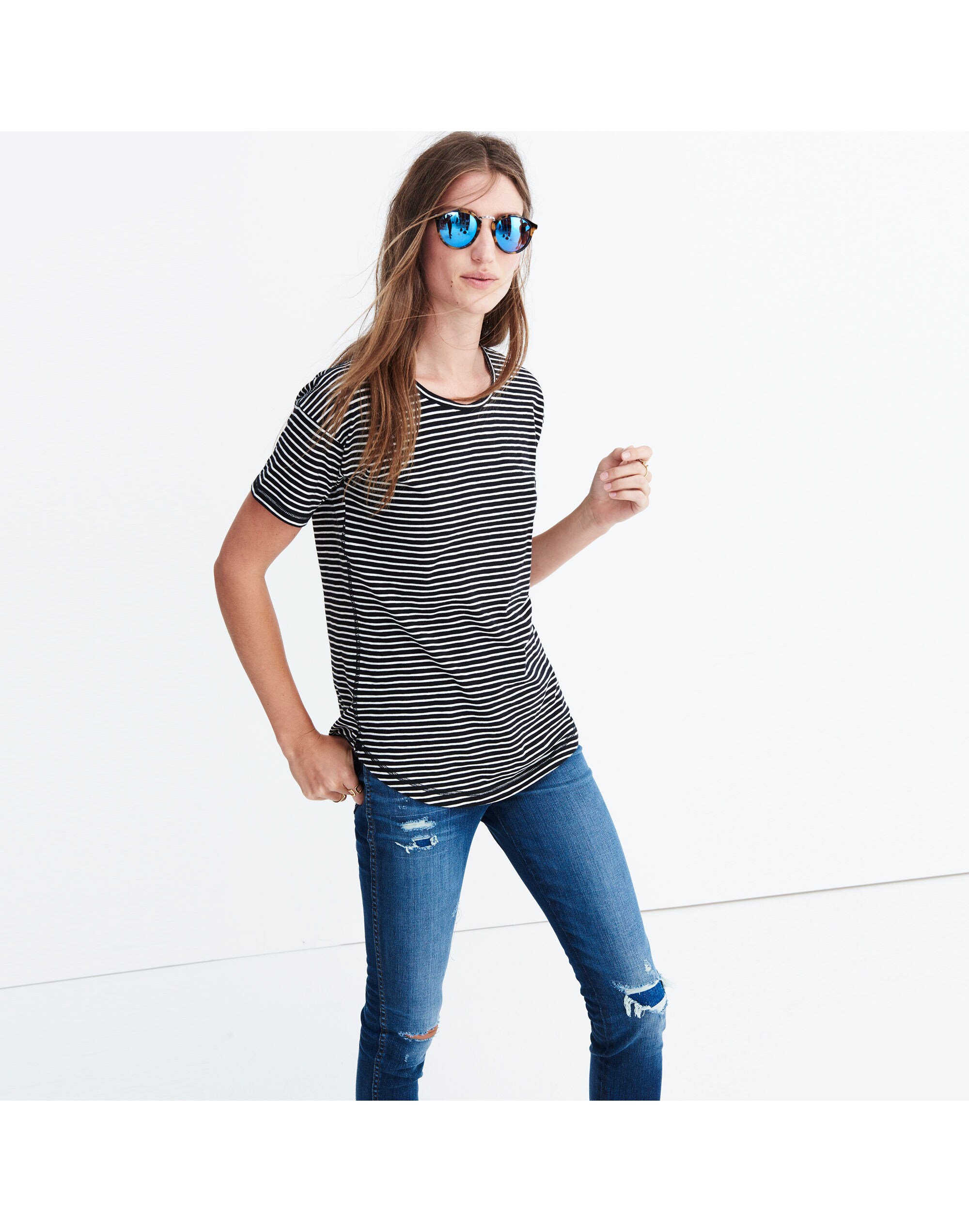 Whisper Cotton Crewneck Tee in Hardy Stripe