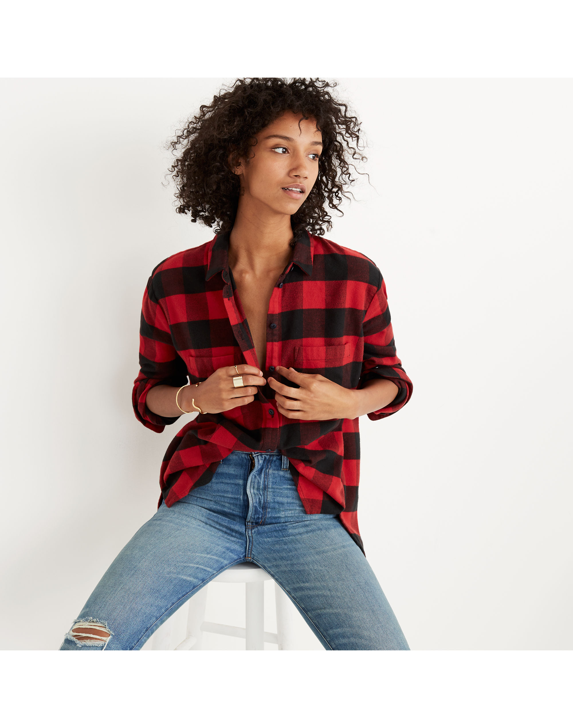 Flannel Oversized Ex-Boyfriend Shirt in Buffalo Check