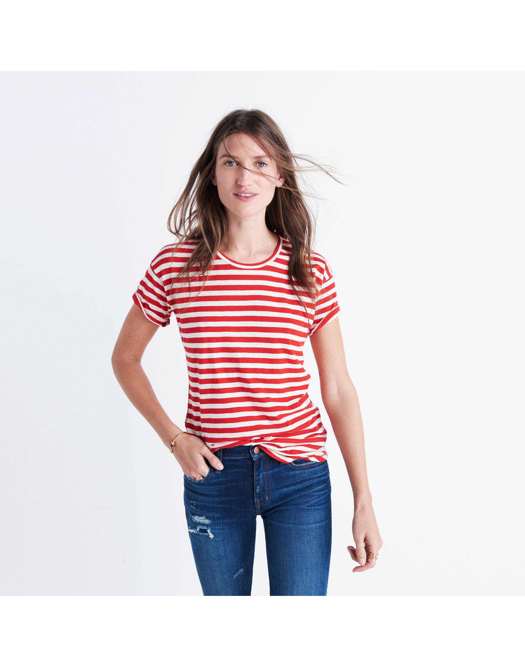 Whisper Cotton Crewneck Tee in Sammie Stripe