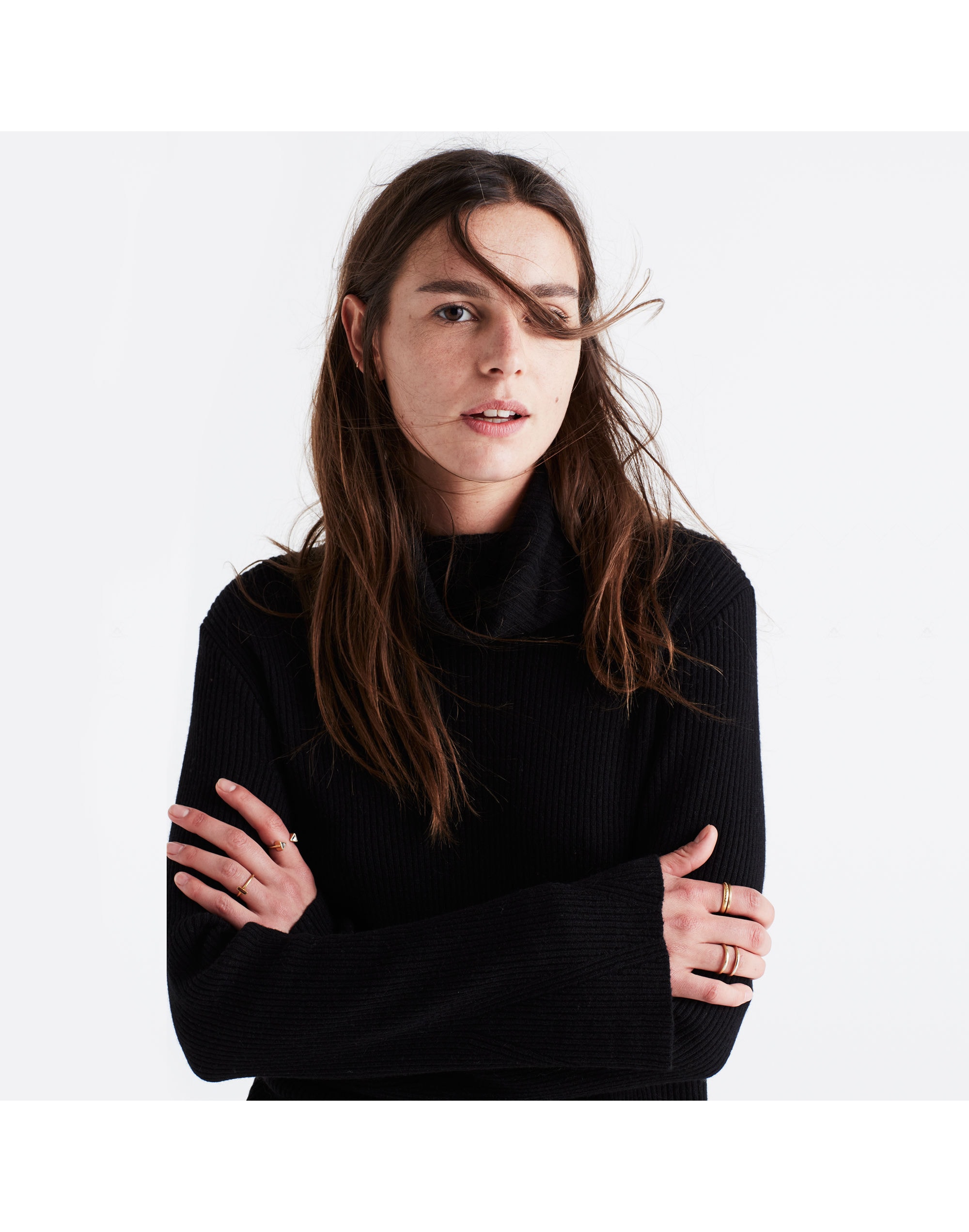 Bell-Sleeve Ribbed Turtleneck Sweater