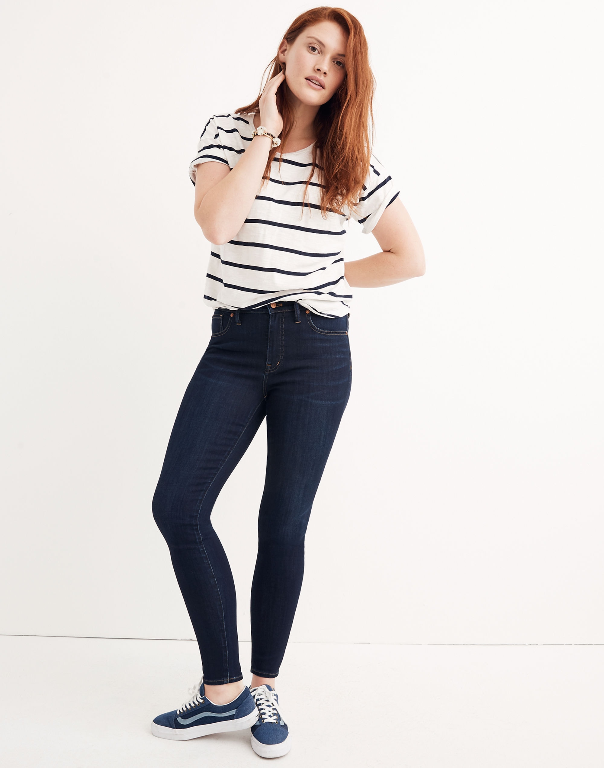 9 mid-rise skinny jeans in larkspur wash: tencel&trade; denim edition