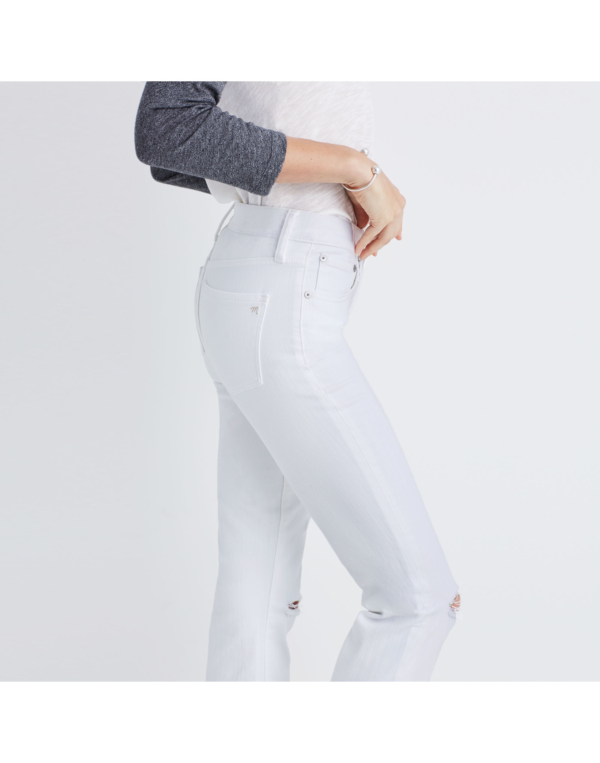 Cali Demi-Boot Jeans in Pure White: Distressed Edition