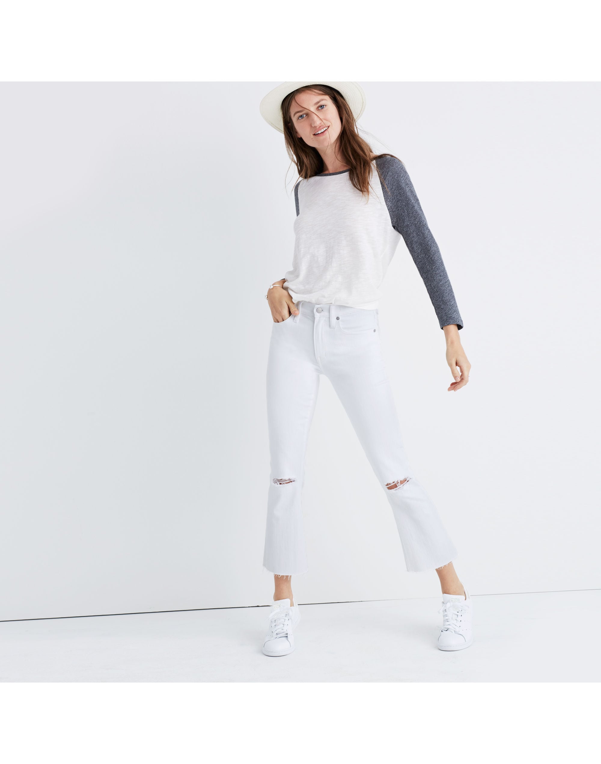 Cali Demi-Boot Jeans in Pure White: Distressed Edition