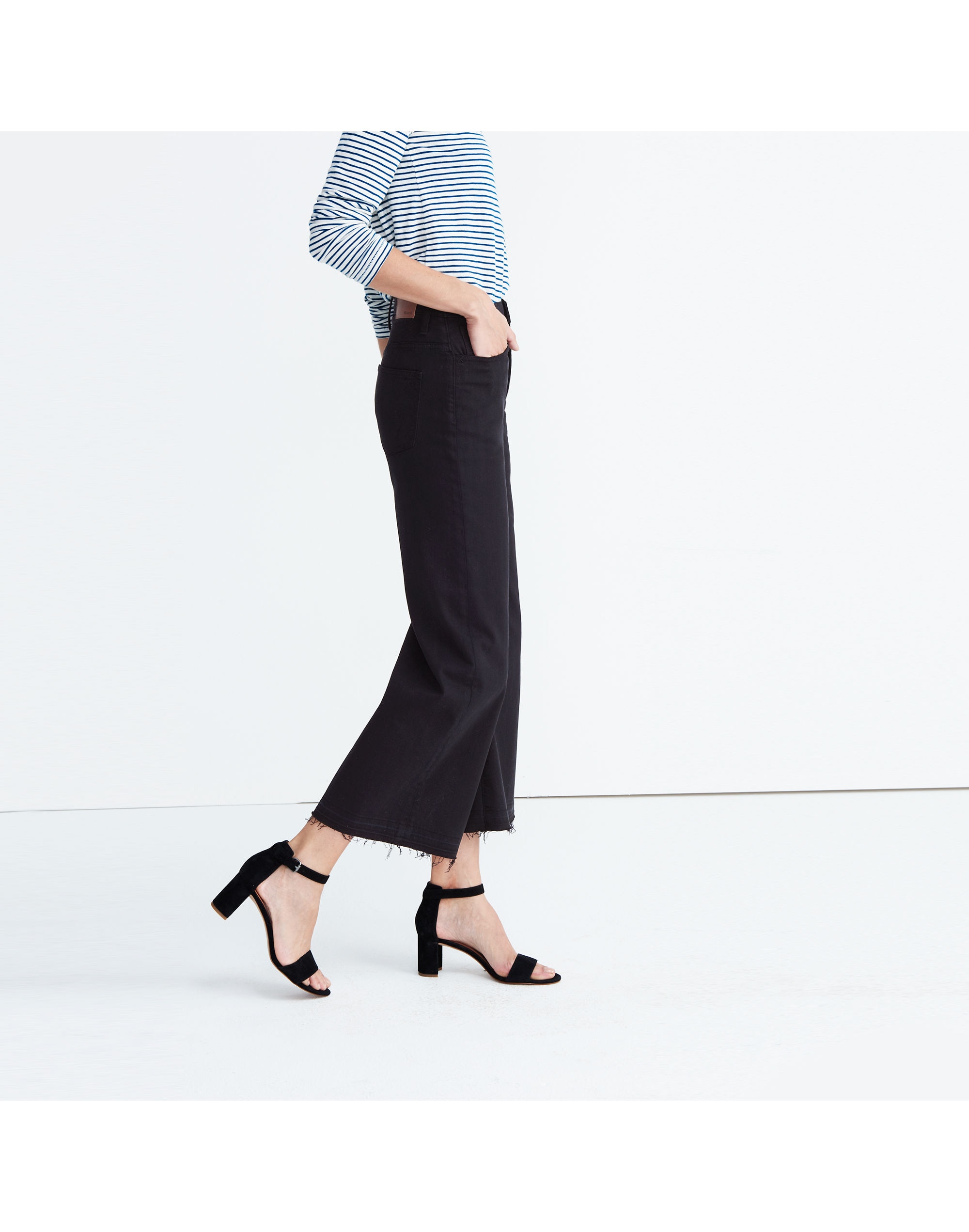 Wide-Leg Crop Jeans in True Black: Drop-Hem Edition