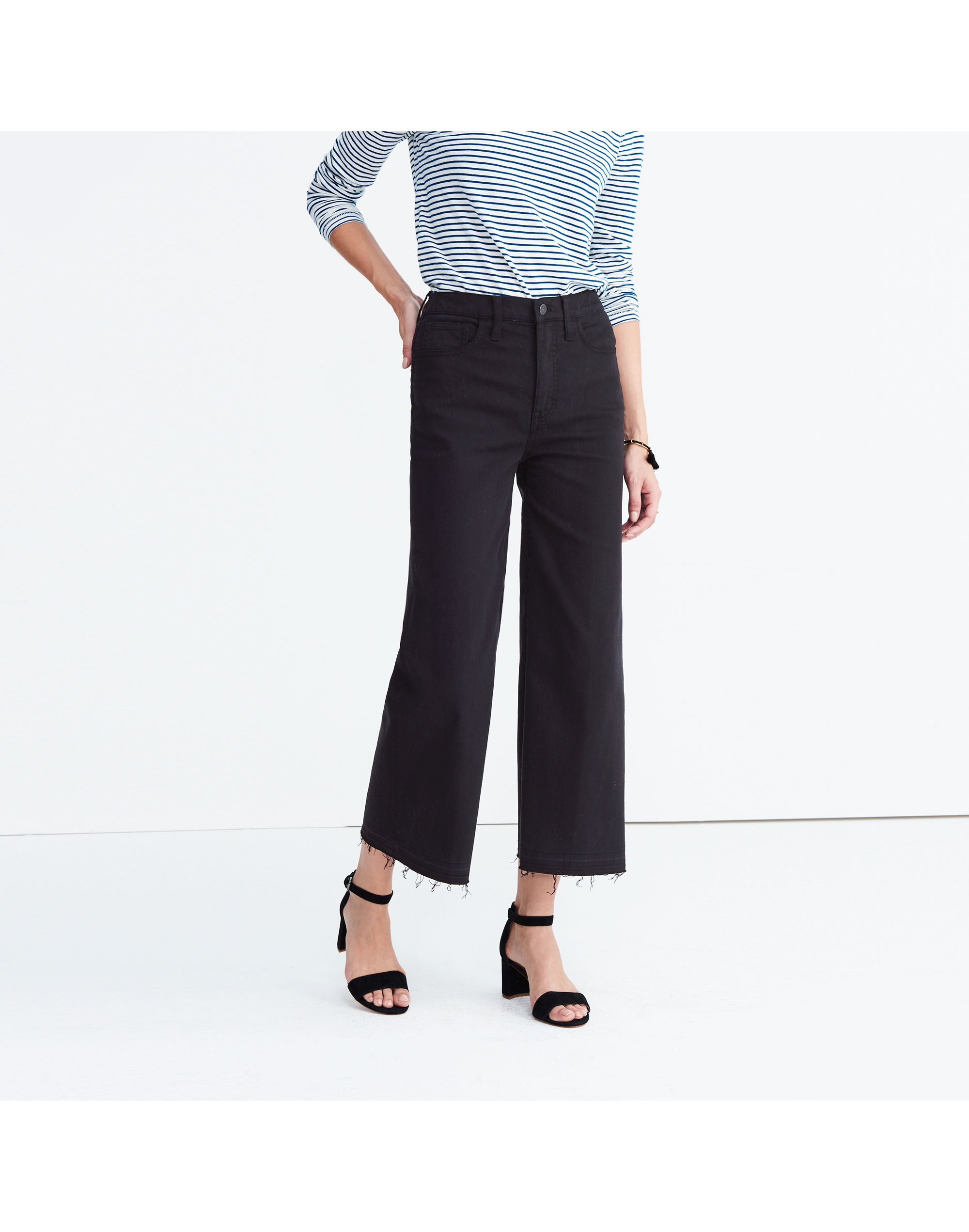 wide-leg crop jeans in true black: drop-hem edition