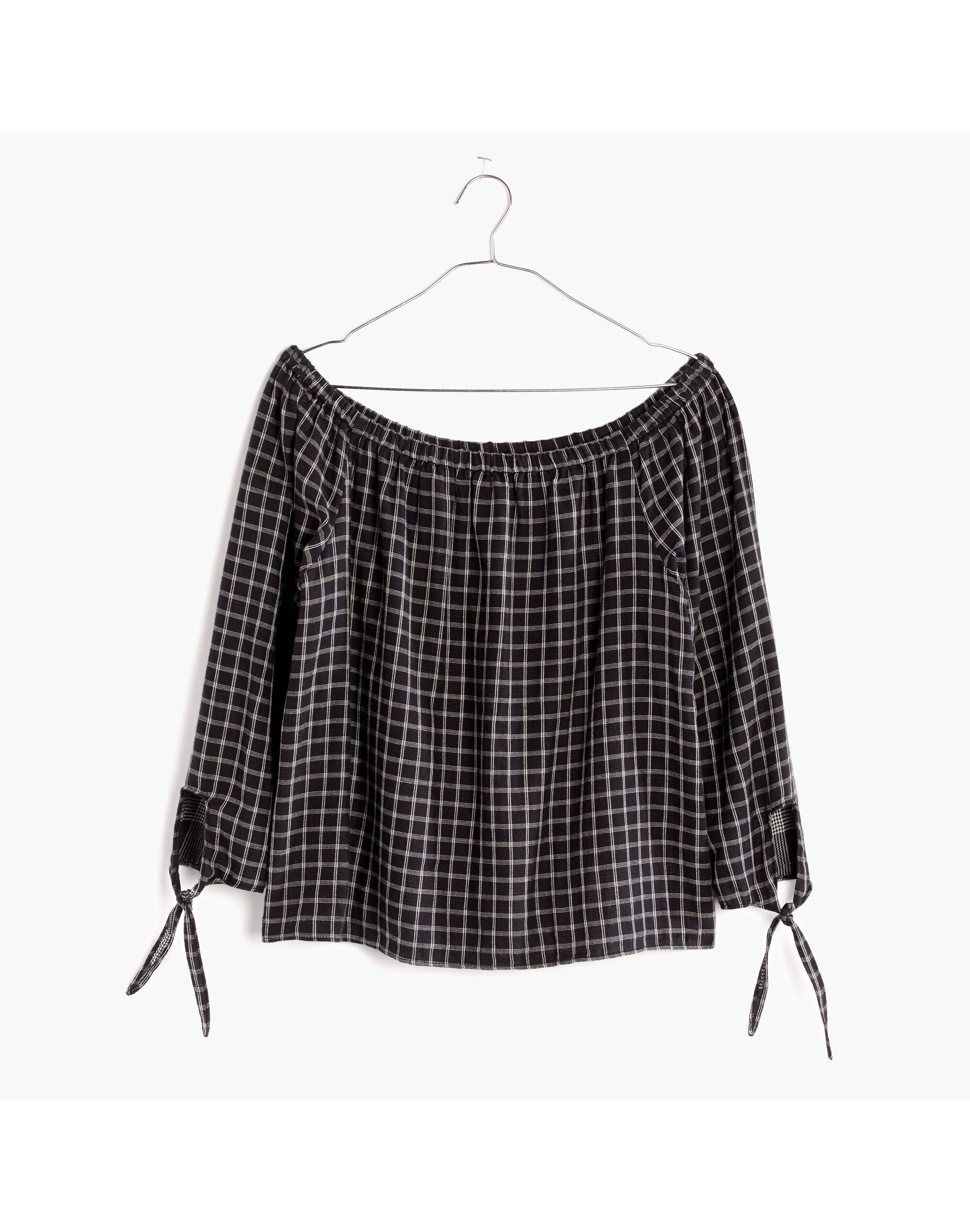plaid off the shoulder top