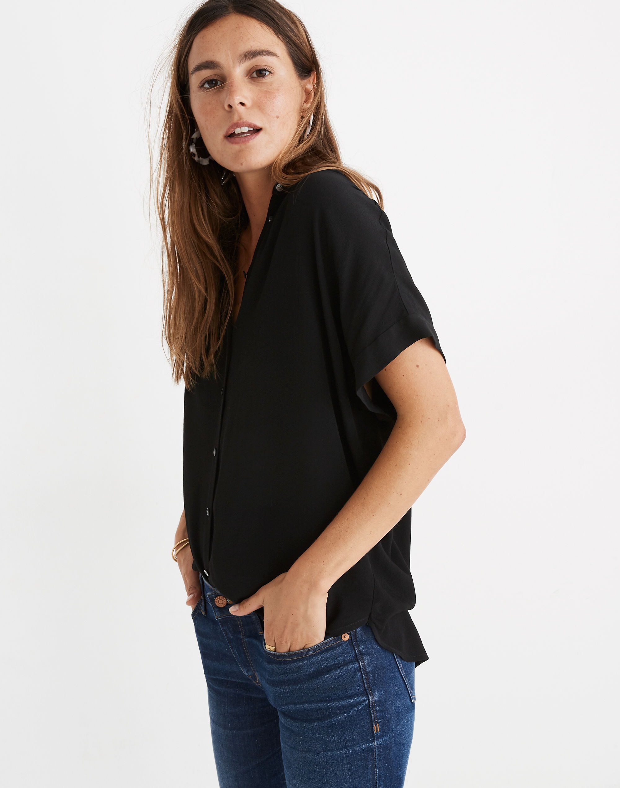 central drapey shirt