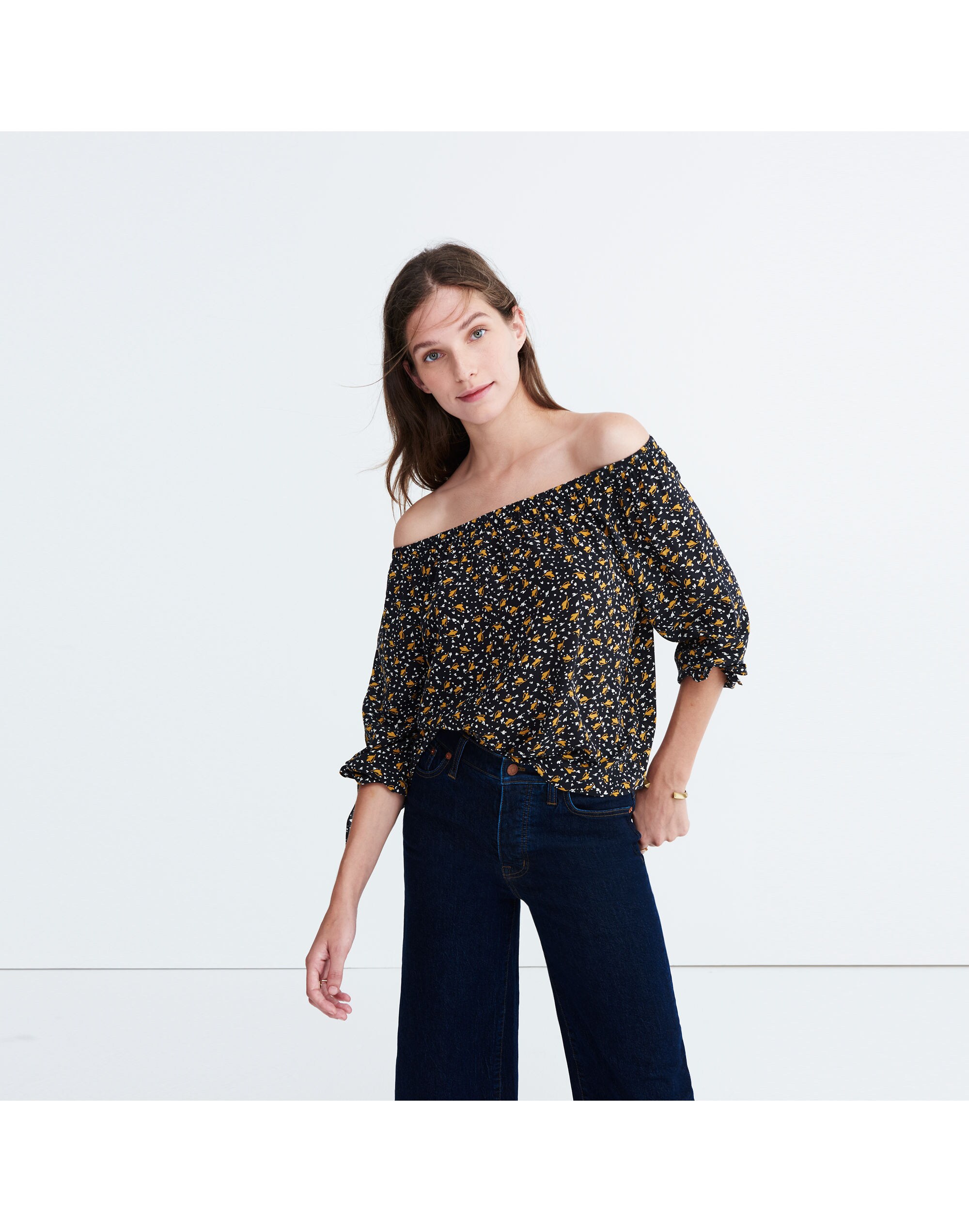 Silk Off-the-Shoulder Top in Falling Leaves
