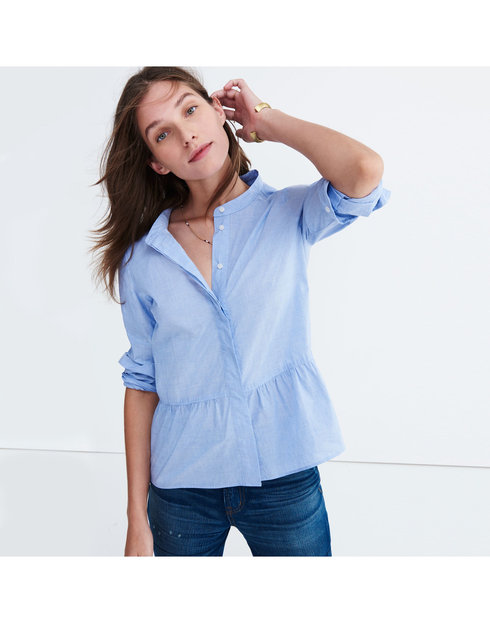 Lakeside Peplum Shirt in Waterfall Blue