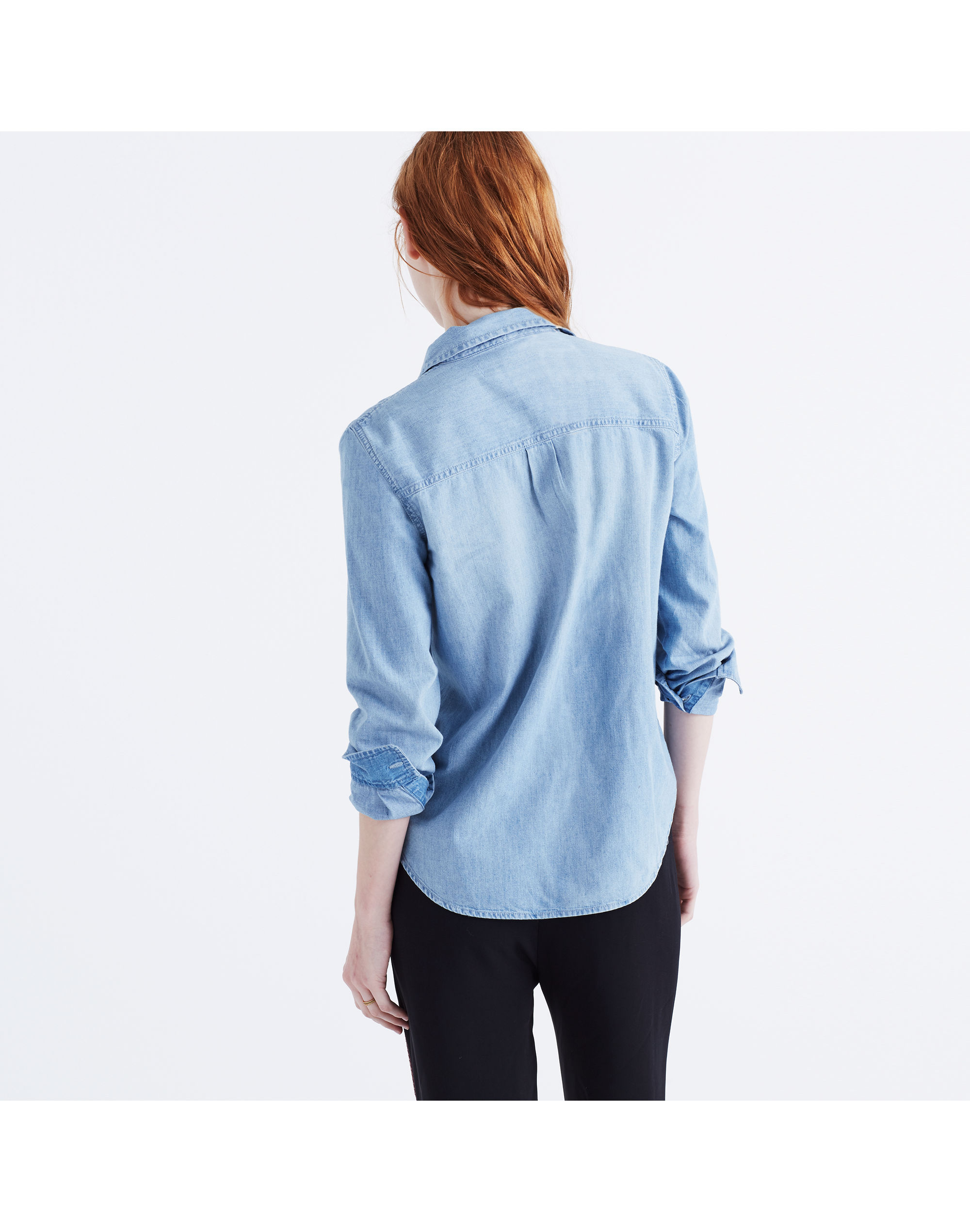 Denim Shrunken Ex-Boyfriend Shirt: Shadow-Pocket Edition