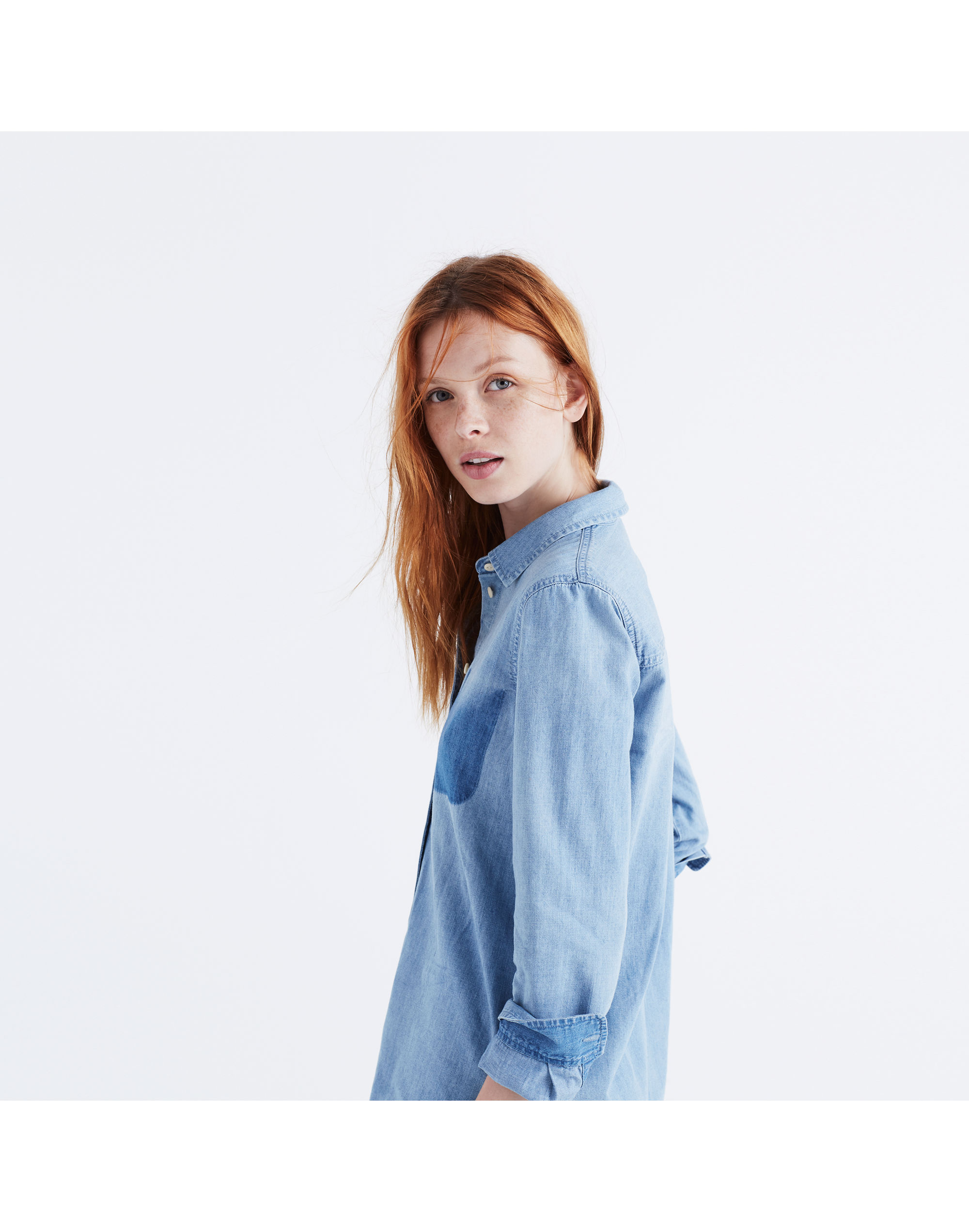 Denim Shrunken Ex-Boyfriend Shirt: Shadow-Pocket Edition