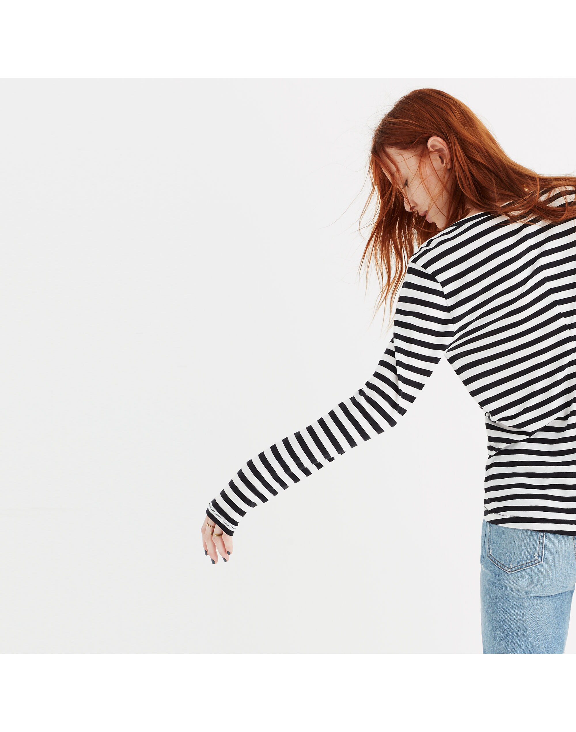 Embroidered Whisper Cotton Split-Neck Tee in Estelle Stripe