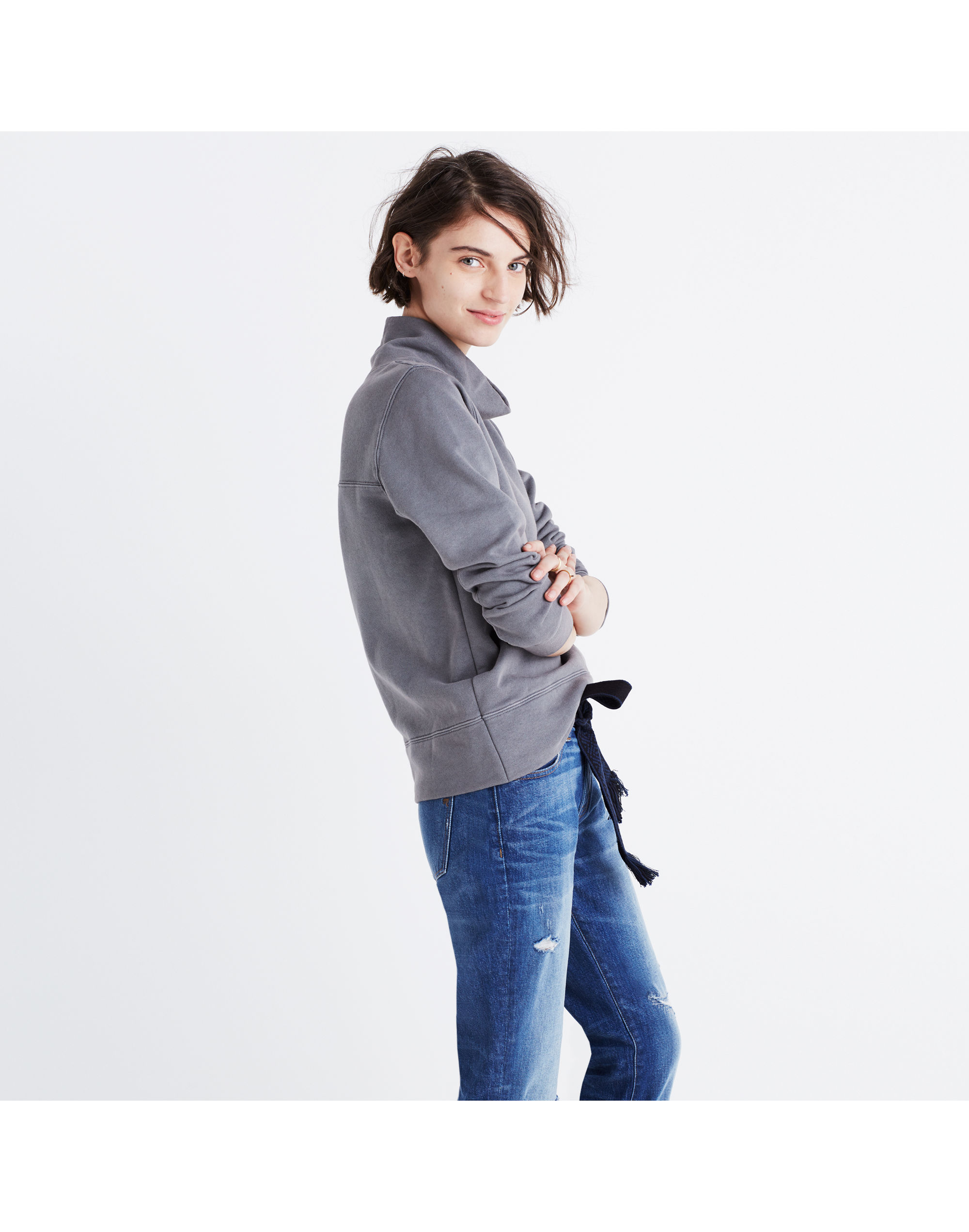 garment-dyed funnelneck sweatshirt
