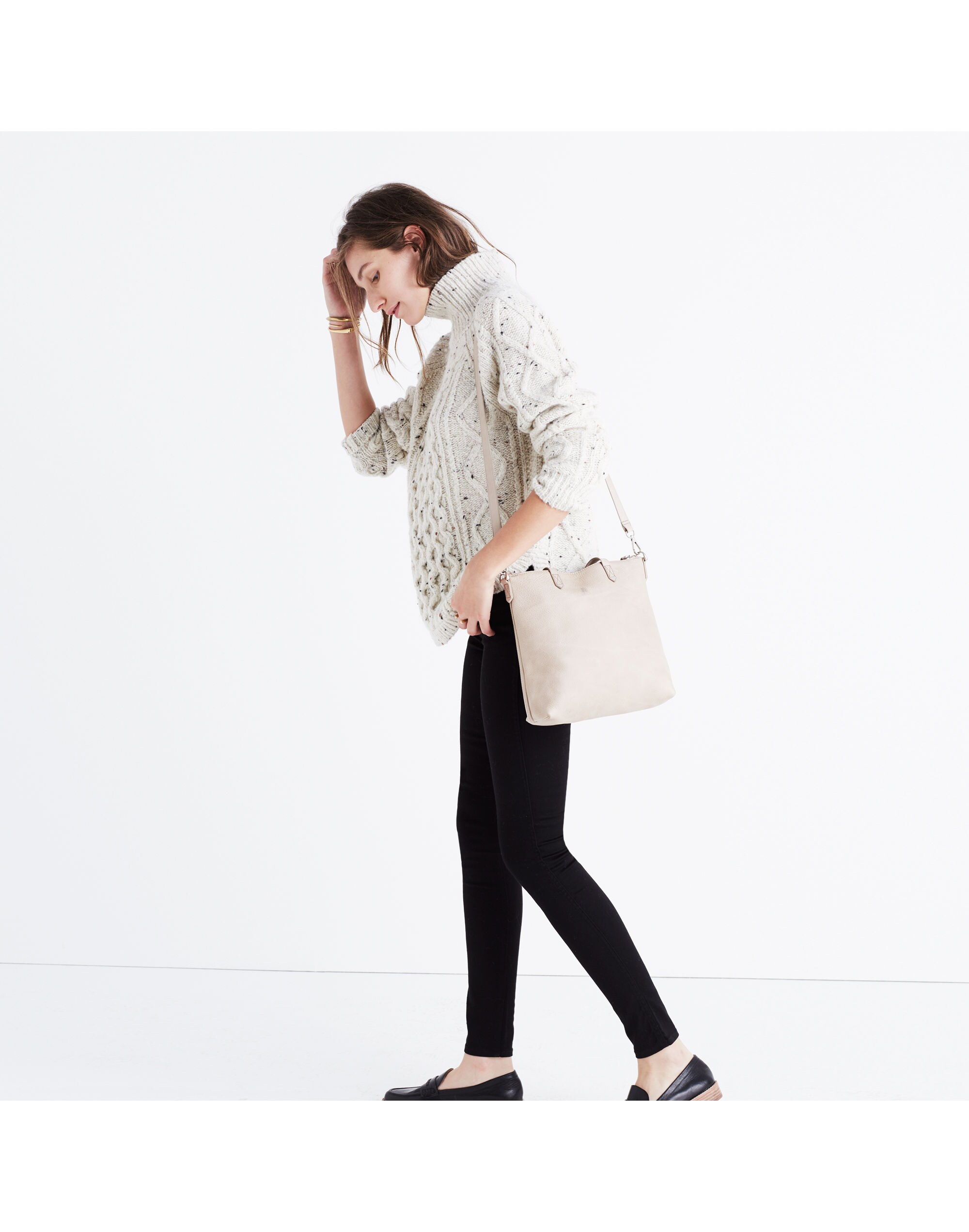 Cableknit Shirttail Turtleneck Sweater