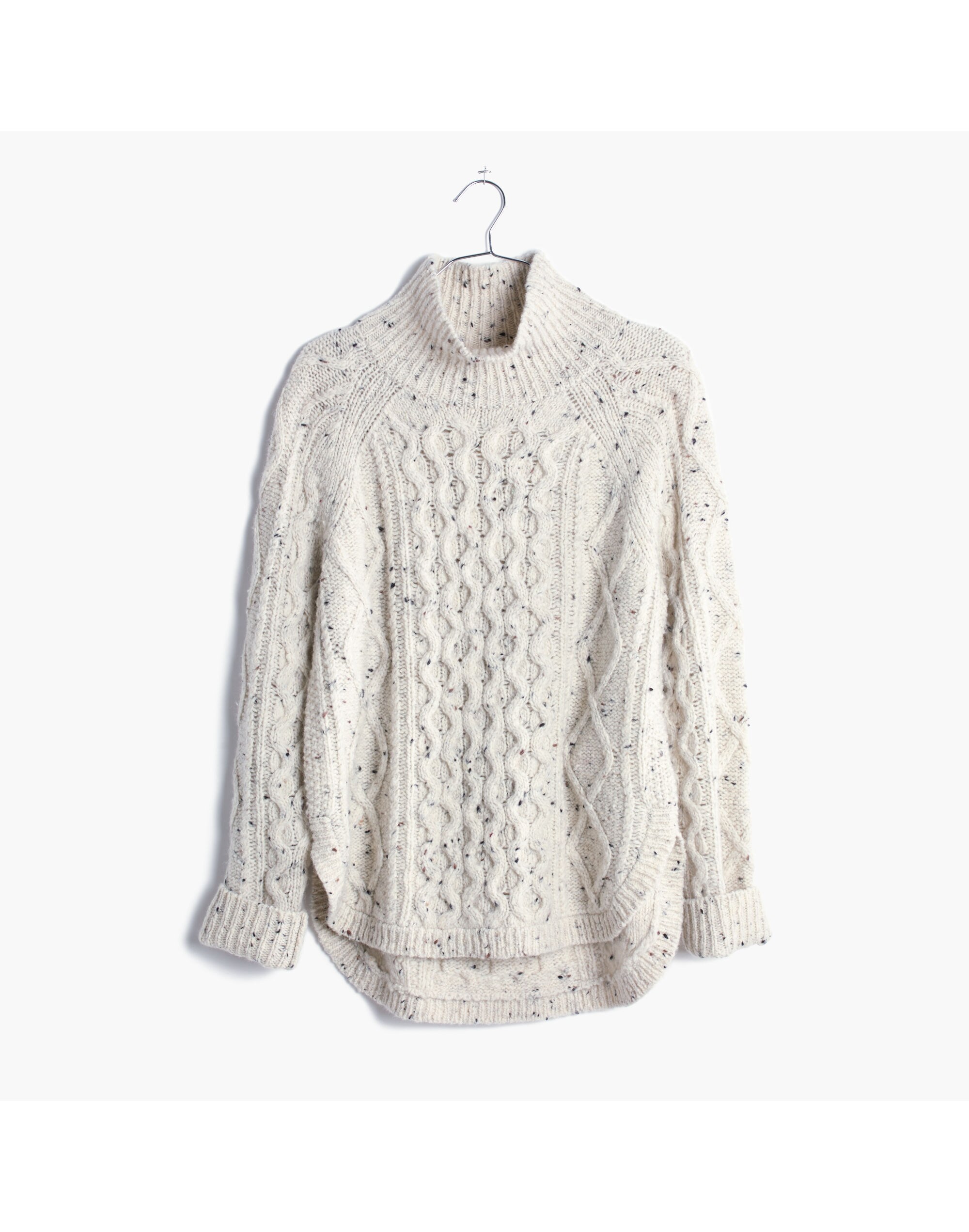 Cableknit Shirttail Turtleneck Sweater