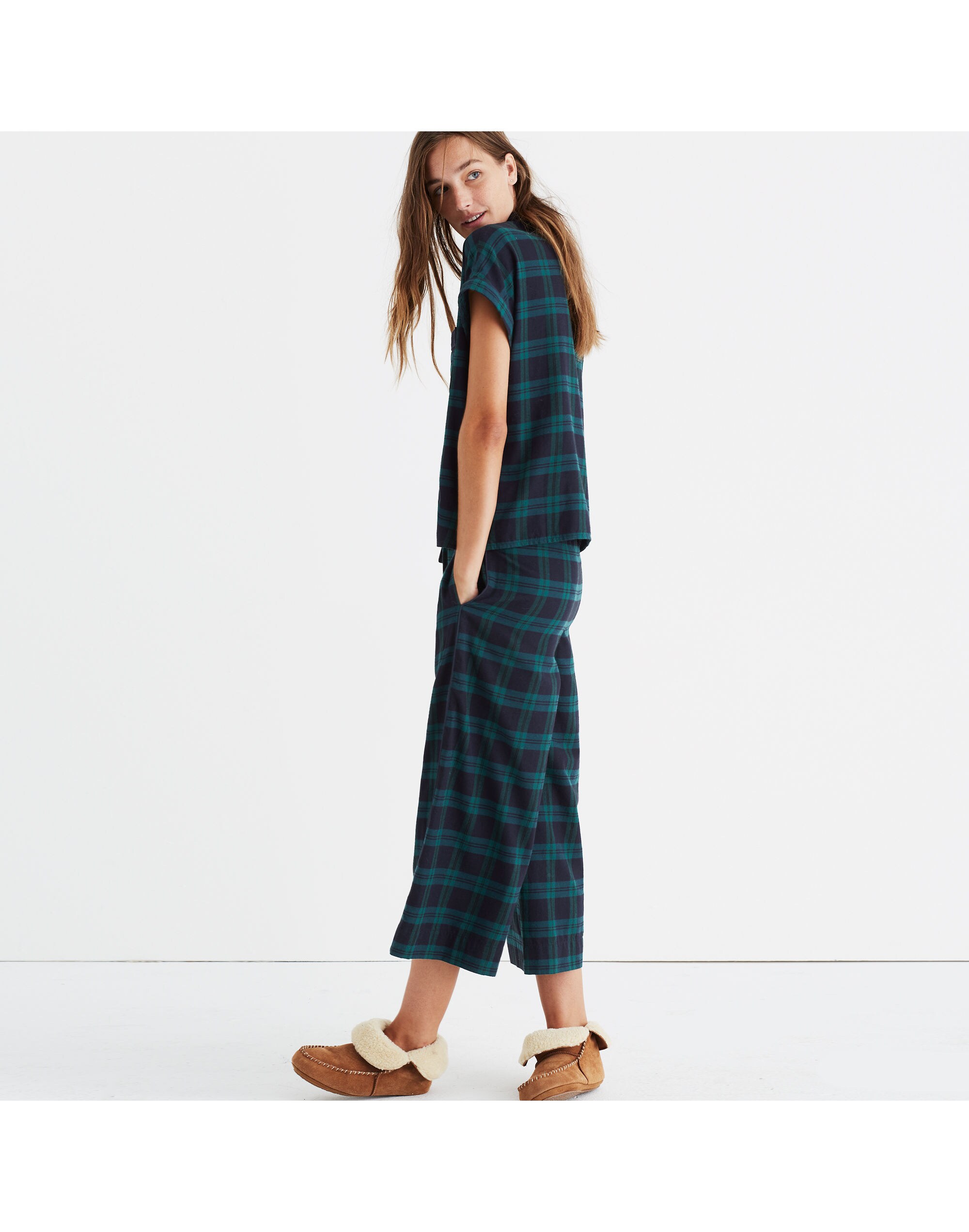 Flannel Bedtime Pajama Top in Dark Plaid