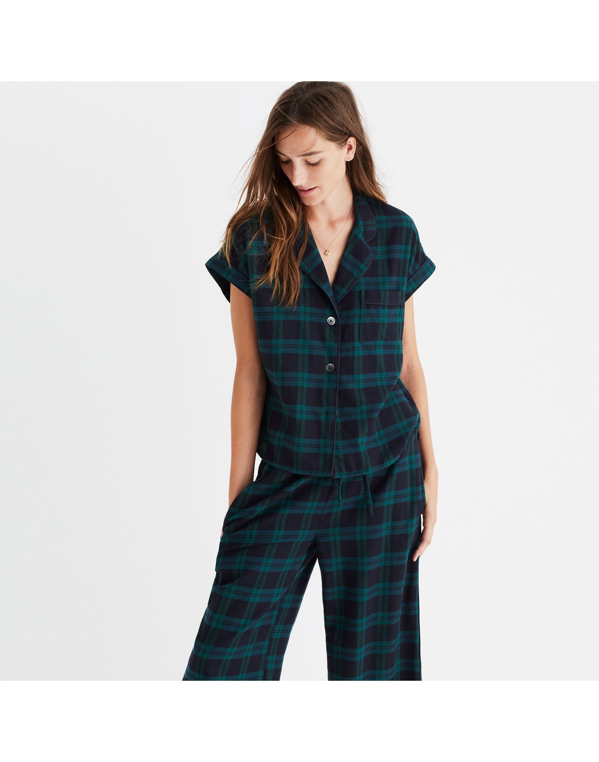Flannel Bedtime Pajama Top in Dark Plaid