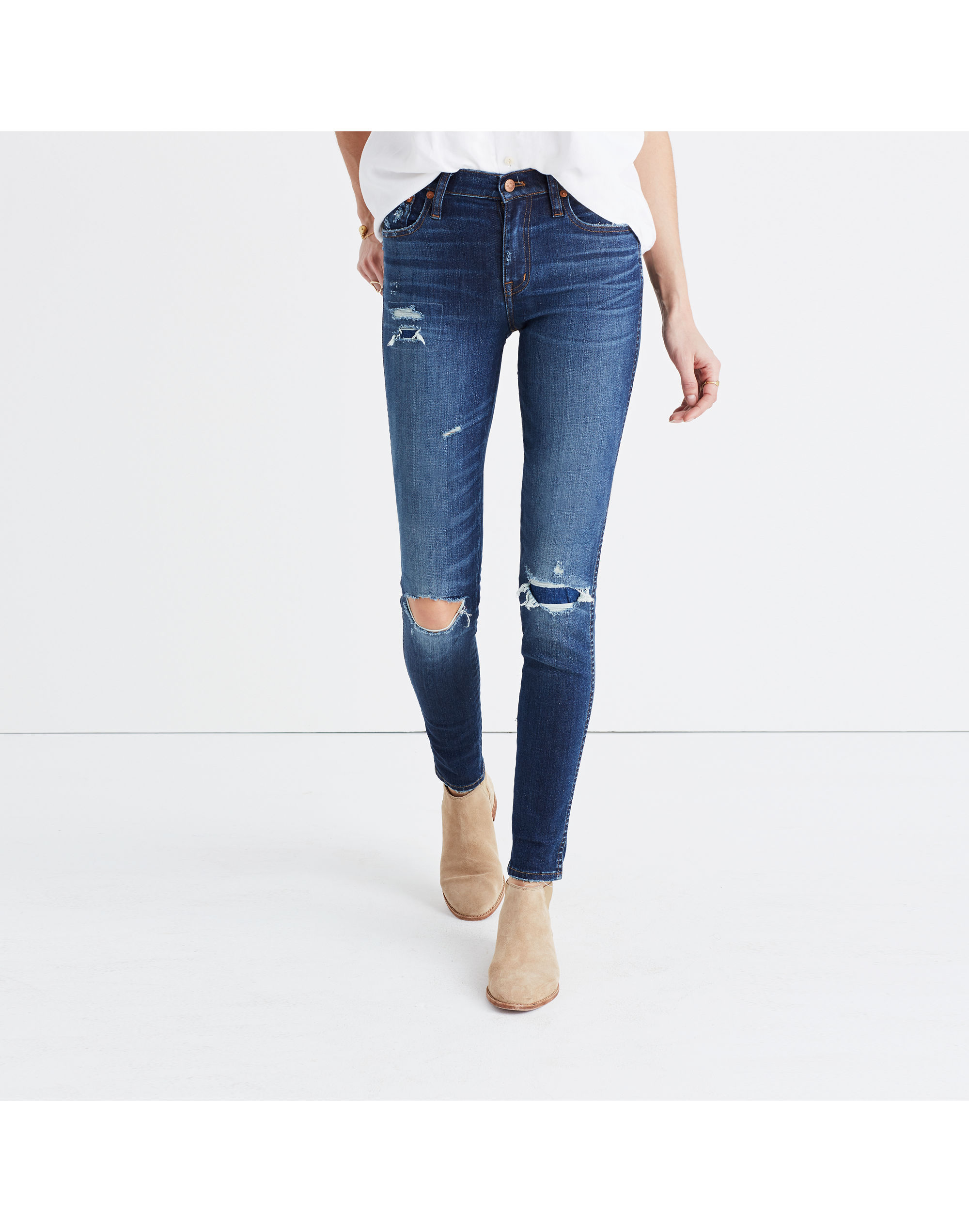 9" High-Rise Skinny Jeans: Ripped and Patched Edition