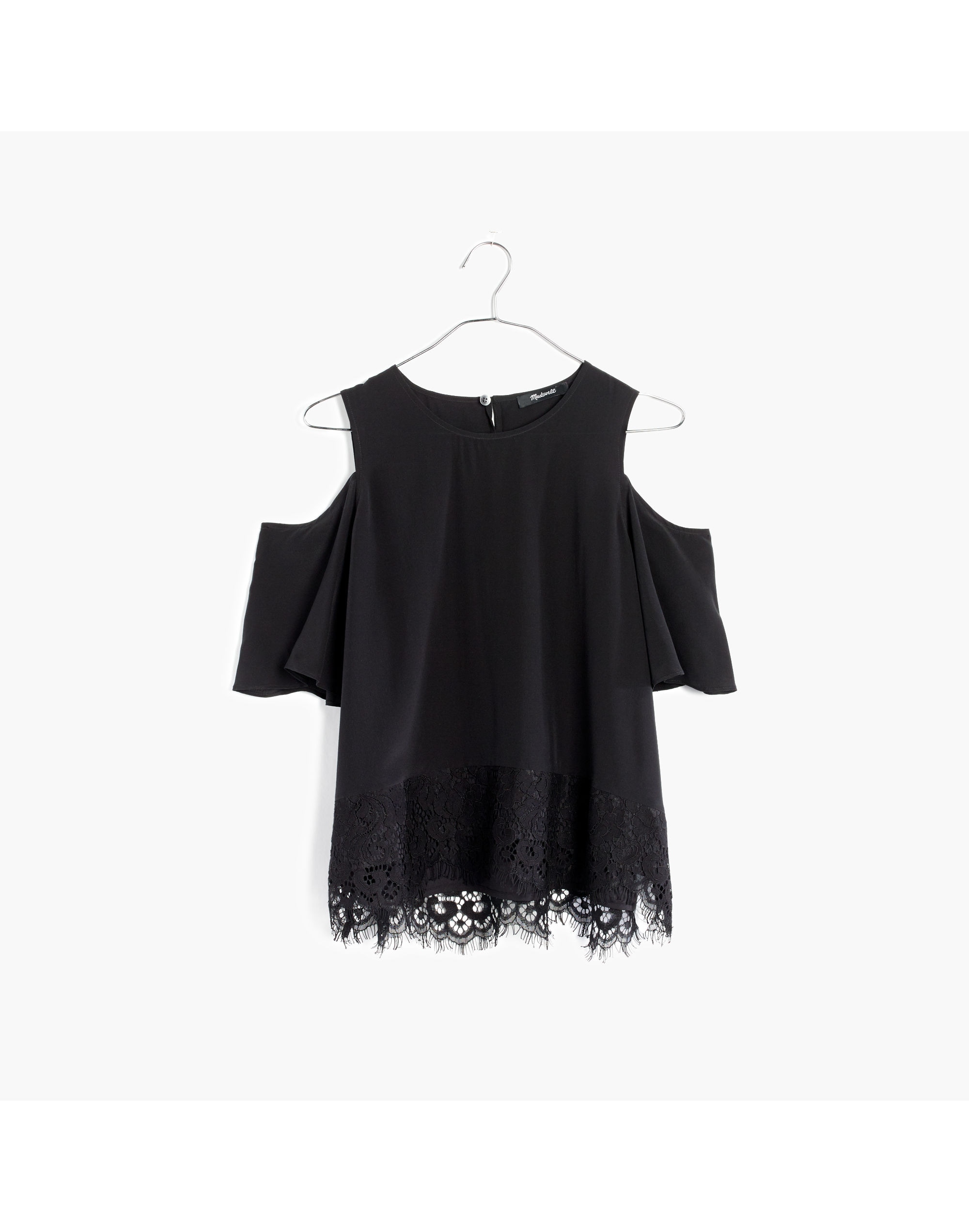Lace-Edged Silk Cold-Shoulder Top