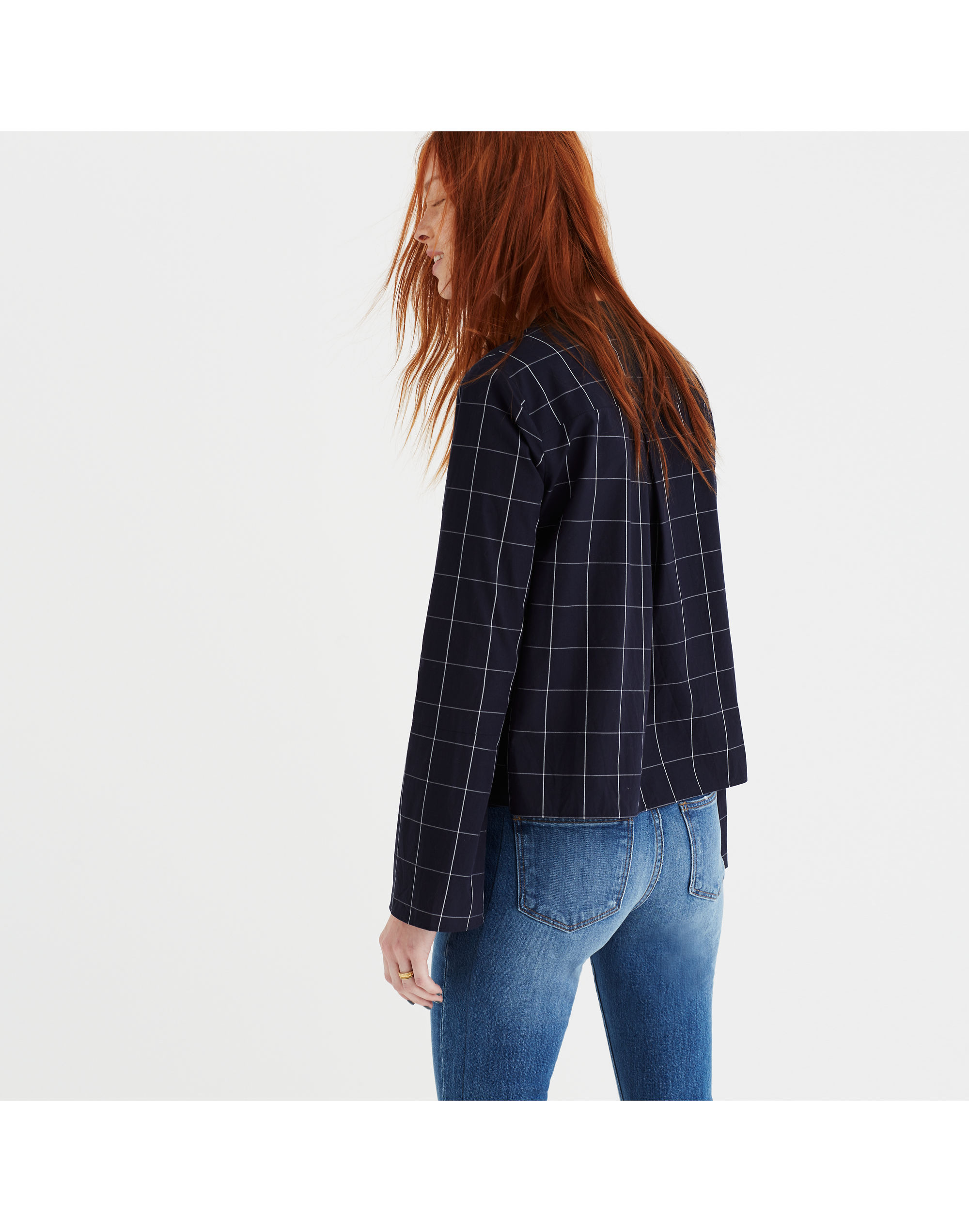 Bell-Sleeve Shirt in Windowpane