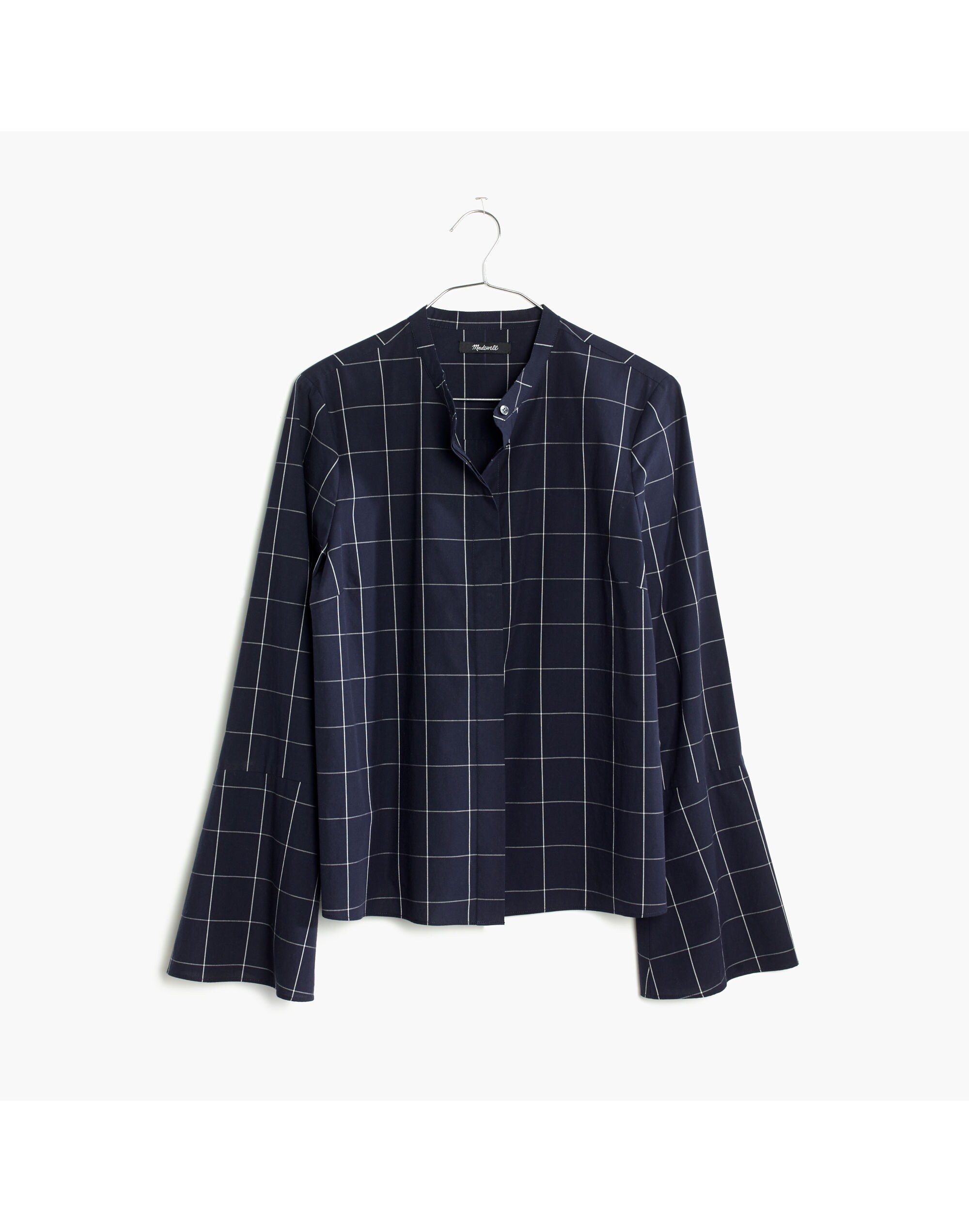 Bell-Sleeve Shirt in Windowpane
