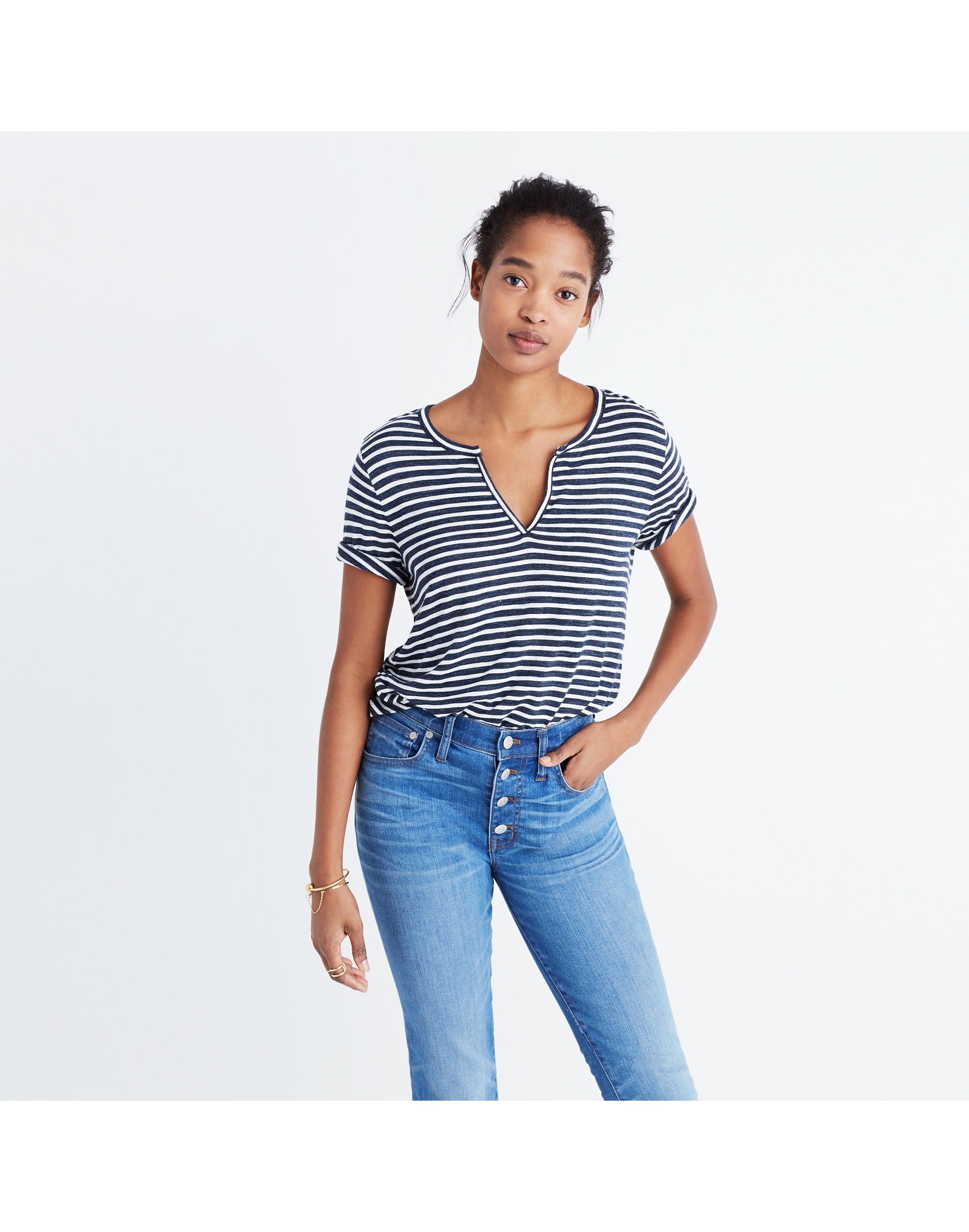 Anthem Split-Neck Tee in Adriatic Stripe