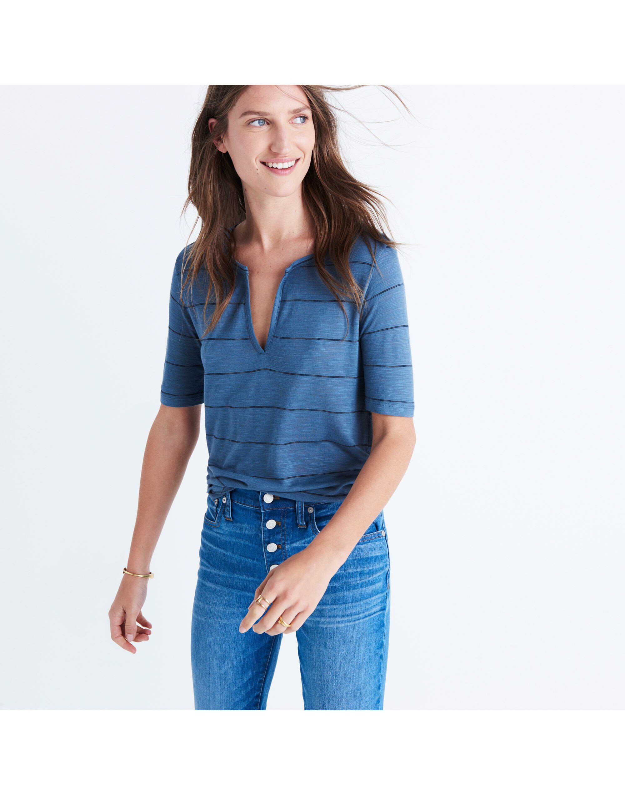 Anthem Split-Neck Tee in Kimball Stripe